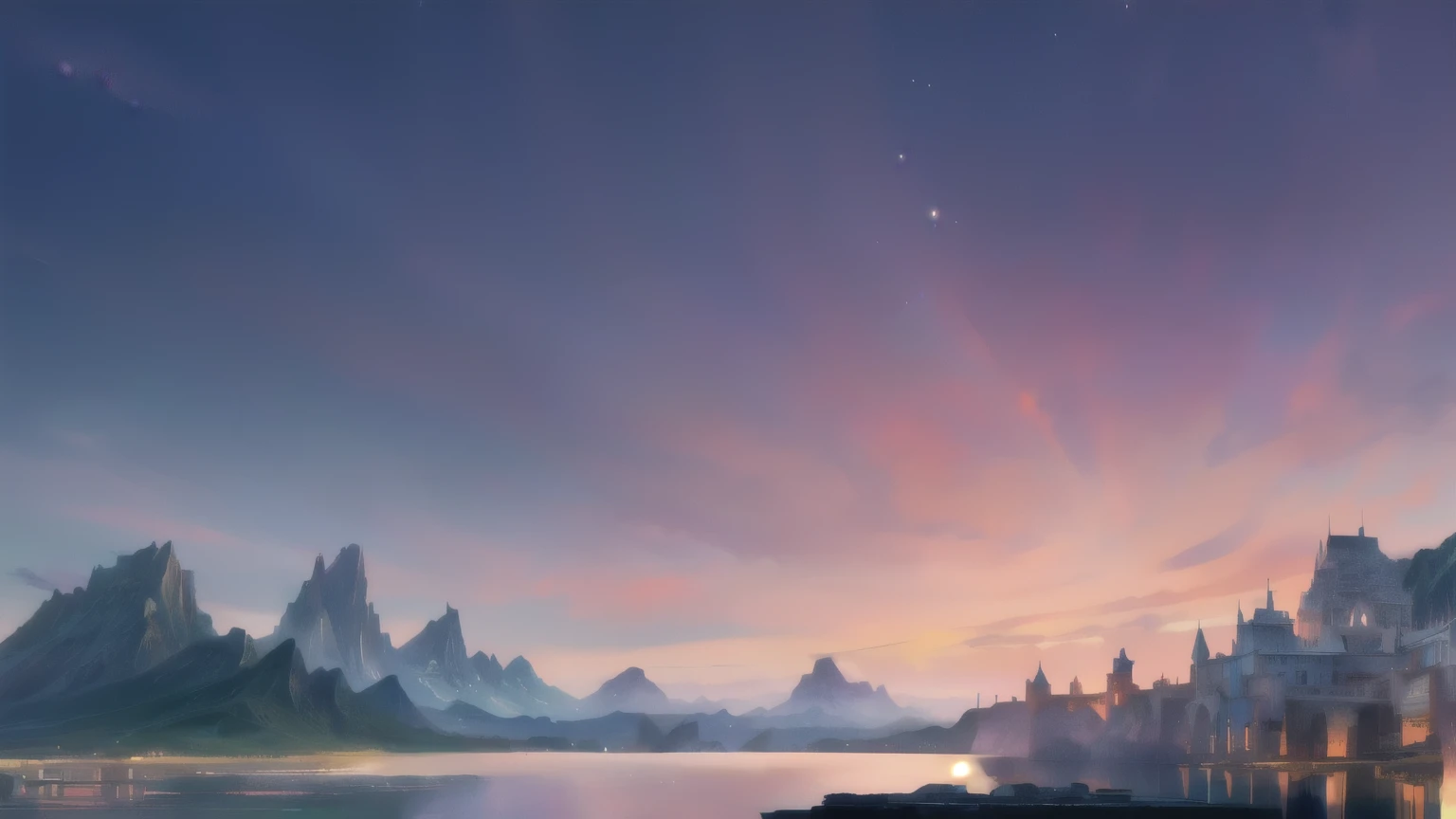 view of a castle on a lake with a mountain in the background, Beautiful screenshot, awesome wallpaper, Beautiful wallpaper, mage tower far away, Loading screen, Fantastic screenshot, A luminous temple in the distance, Magnificent landscapes, Atlantis in the background, 8k octane fantasy rendering, Island background, background image, stunning arcanum background