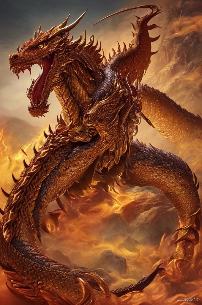 a woman that is actually a golden dragon chasing oni from a japanese village, highly detailed fantasy illustration, beautiful detailed eyes, beautiful detailed lips, extremely detailed eyes and face, long eyelashes, intricate details, dynamic pose, cinematic lighting, vibrant colors, dramatic atmosphere, digital painting, concept art, (best quality,4k,8k,highres,masterpiece:1.2),ultra-detailed,(realistic,photorealistic,photo-realistic:1.37)
