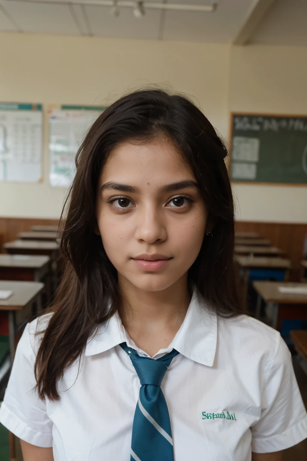((best quality)), ((masterpiece)), (detailed), perfect face,sri lankan shool girl,white skin,red tie,white shool uniform
