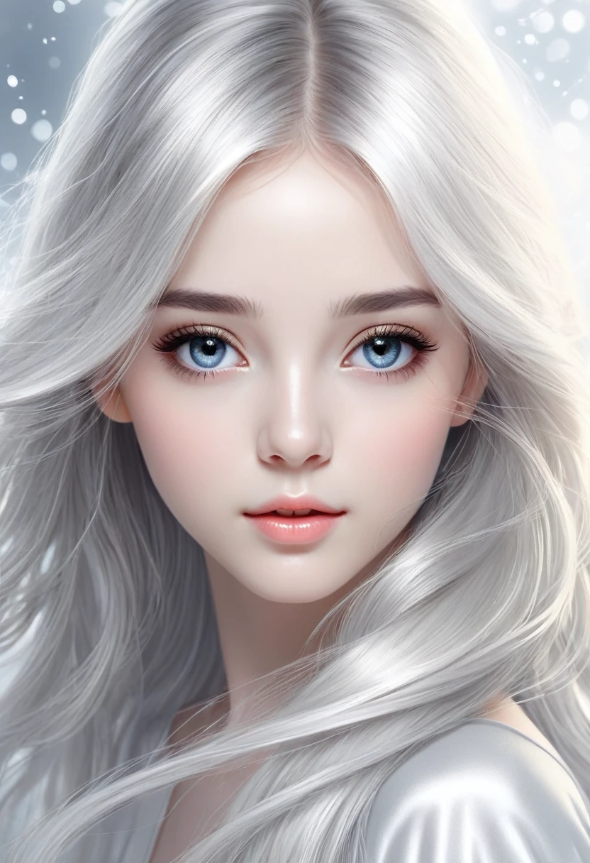   Vectorized graphic design of a cute beautiful girl with silver-white medium-long hair. Close-up of her exquisite eyes, ethereal and dreamy.,Moderate,High-resolution details,best quality,

             Ultra-detailed animation art and visual effects master&#39;s works art station, Conceptual artwork anatomy correct detailed sharp focus illustration, Art work