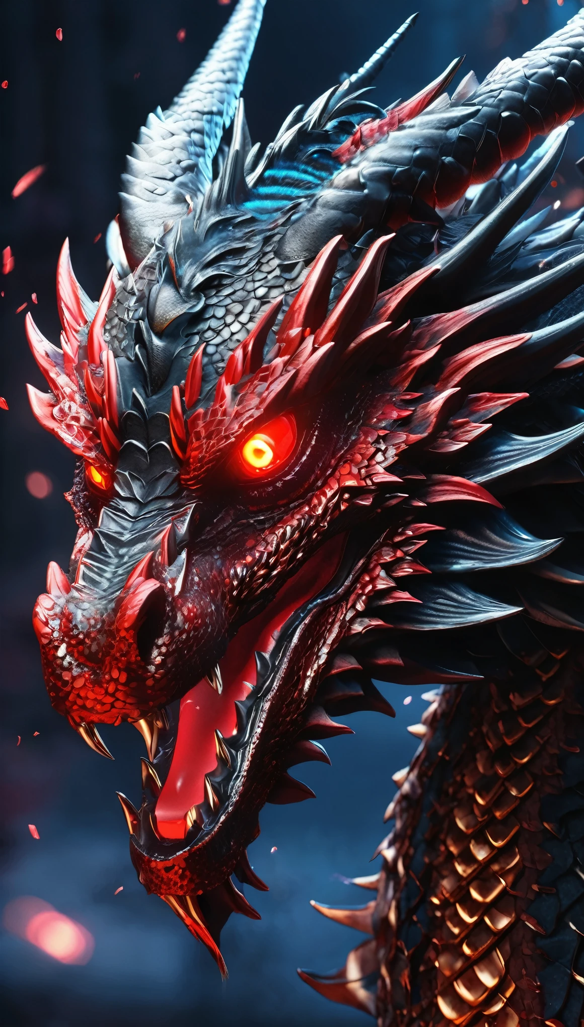 Illustration of a dragon with red eyes, Unreal Engine Rendering , Very detailed , B Global Illumination, Exquisite and gorgeous jewelry, Top Trends on cgisociety, Motion Graphics, rossdraws Global Illumination, CG Association