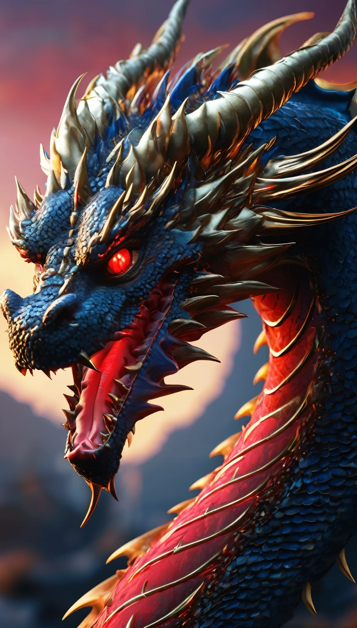 Illustration of a dragon with red eyes, Unreal Engine Rendering , Very detailed , B Global Illumination, Exquisite and gorgeous jewelry, Top Trends on cgisociety, Motion Graphics, rossdraws Global Illumination, CG Association