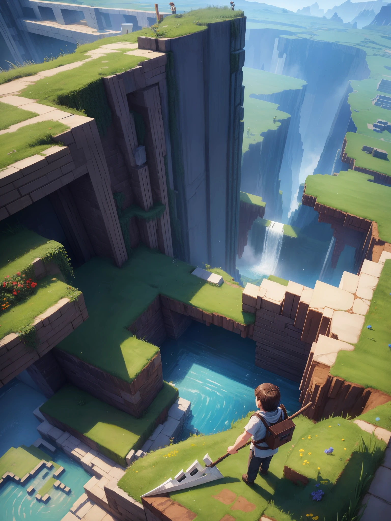 Steve、Mining in the Minecraft world、pickaxe。masterpiece、Amazing artwork、Unique images aidma-niji、niji