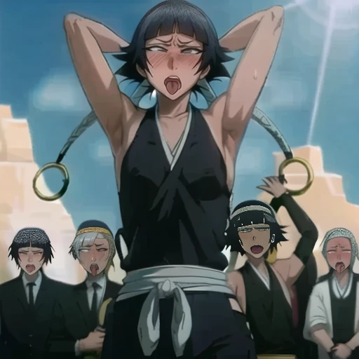 ( Animation screenshots:1.1),(Super delicate skin),(Ahegao), (flat chest:1.4), (The nipples can be seen through the clothes),(muscular:1.35),flirtatious, 1 female, solitary, Black flowing hair, eternal, Japanese clothing, No underwear,Small Breasts, No eyeballs, For the audience, Looking at the audience, tired, From below, (Exposed armpit:1.1), ((armpit:1.2)), Sexy pose, (sweat),(More and more sweat),(Ahegao), (Roll your eyes), Naughty face, blush, open mouth, Sticking out tongue, saliva, Slobber,Runny nose,Sloppy person,Skinny