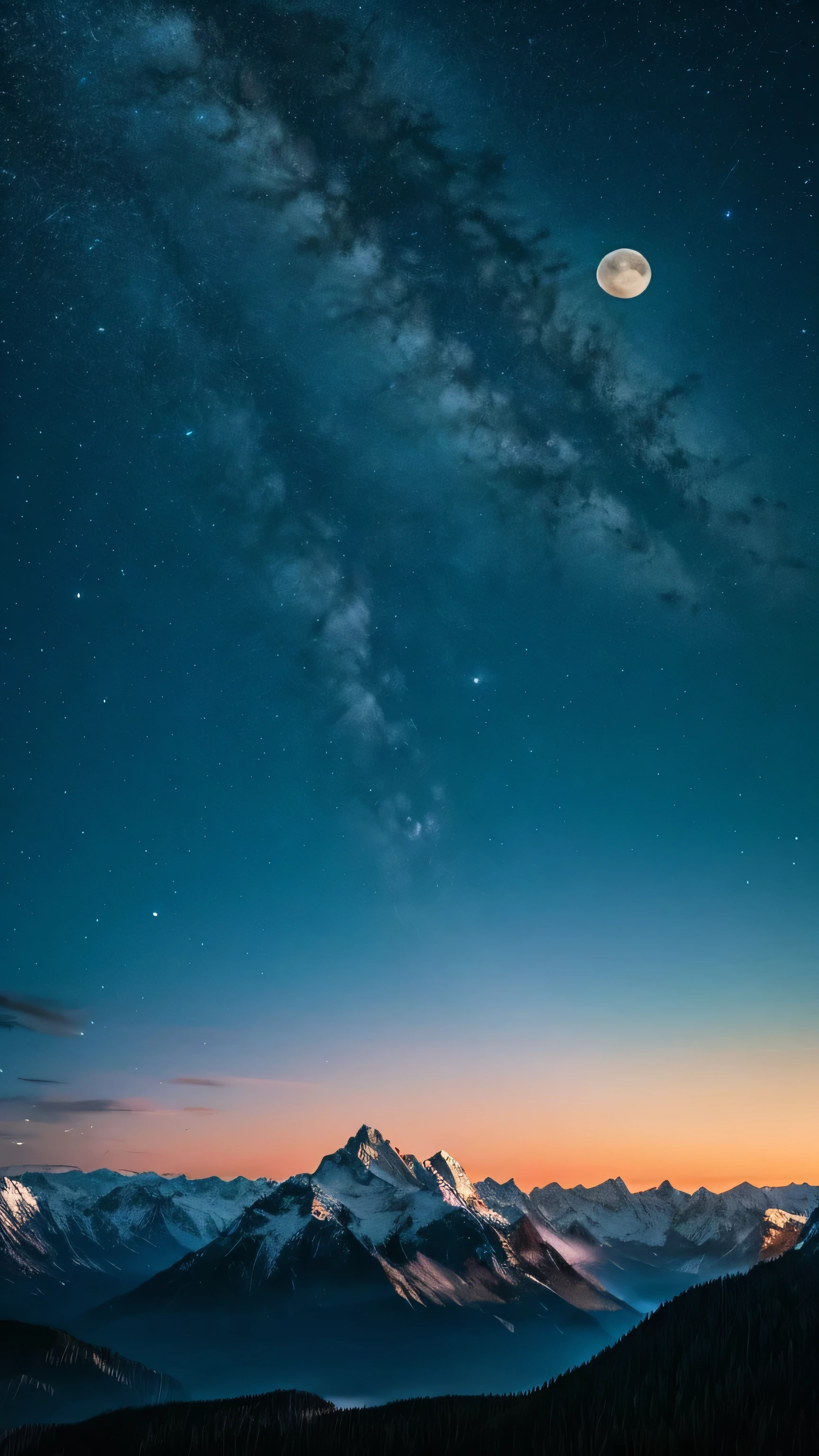 highest quality、moon and mountain、beautiful night view、nature