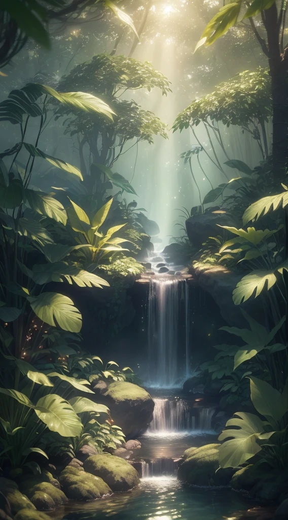 masterpiece, best quality, (Very detailed CG Unity 8k wallpaper), (best quality), (Best Illustration), (Best shadow), Glowing Elf, There is a glowing deer, Drinking water in the pool, nature元素 in the forest theme. Mysterious Forest, Beautiful forest, nature, Surrounded by flowers, delicate Leaves and branches surrounded by firefly (nature元素), (Jungle theme), (Leaves), (Branches), (firefly), (Particle Effects) ETC. 3D , Octane Rendering, Ray tracing, Super detailed
