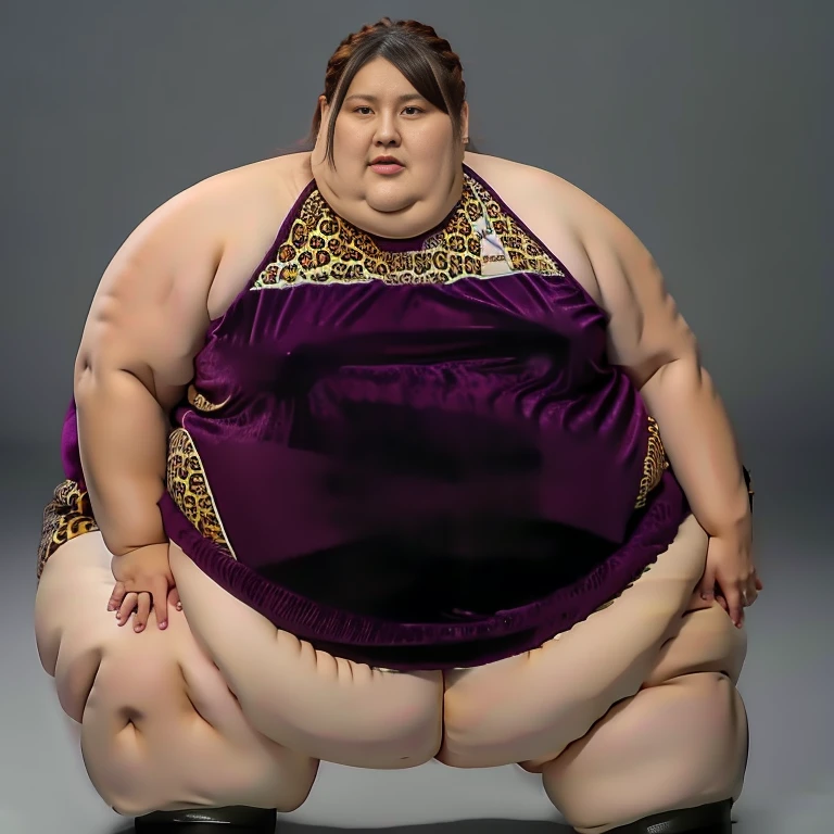 Ssbbw extremely morbidly obese solo Iyo Sky full body alone wearing a leopard dress