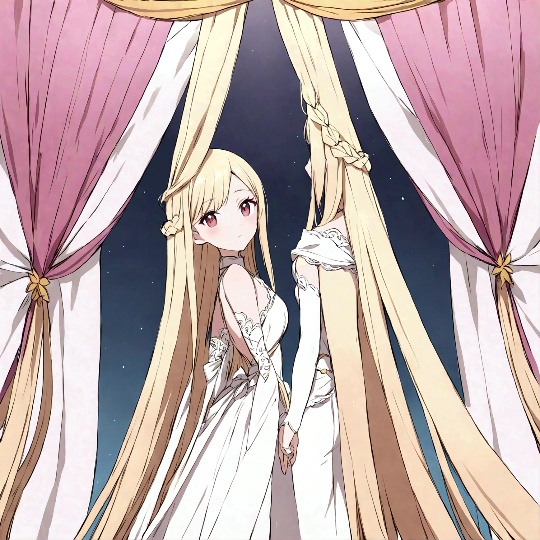 Long straight hair with long braids on both sides