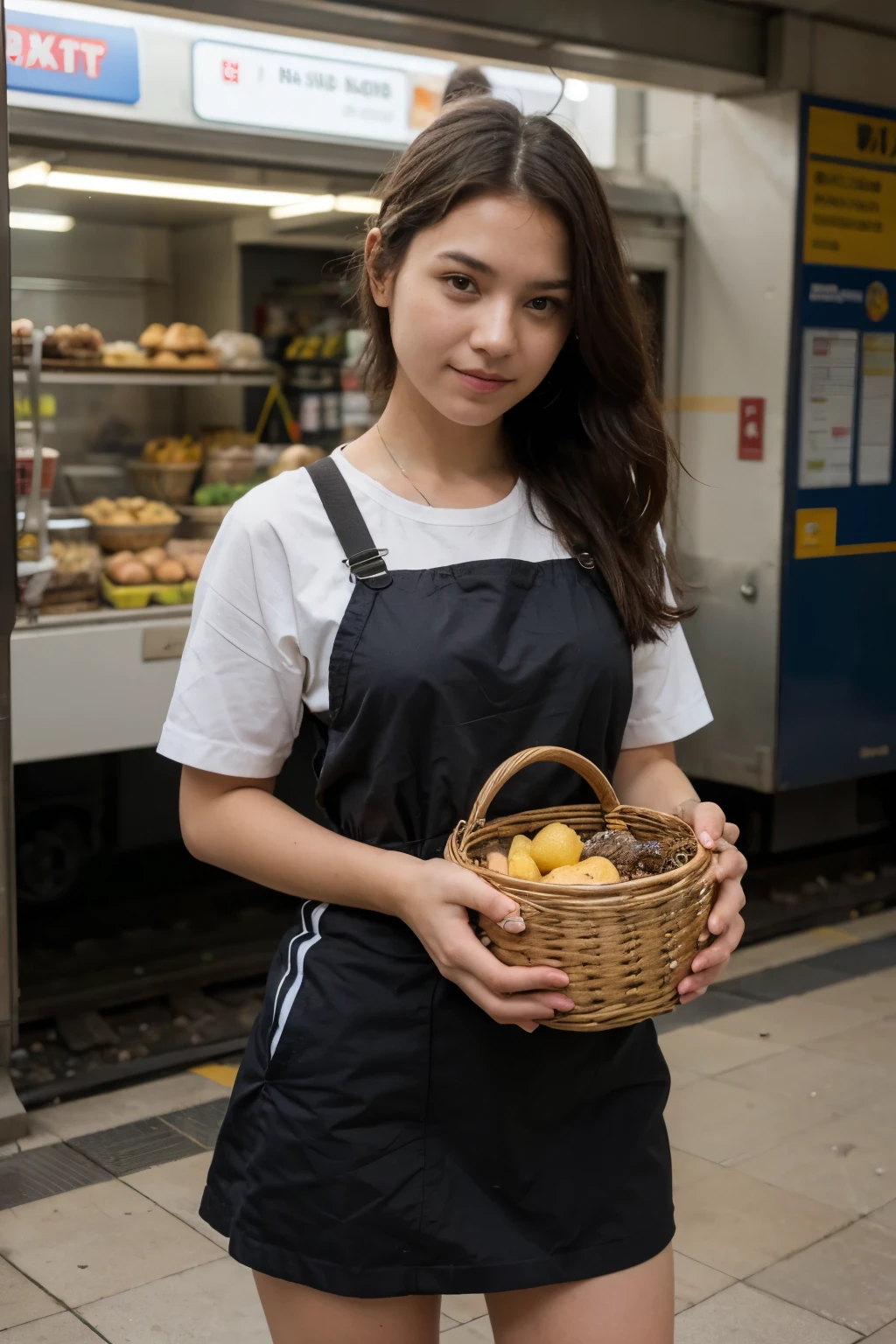 A girl selling basket at station
