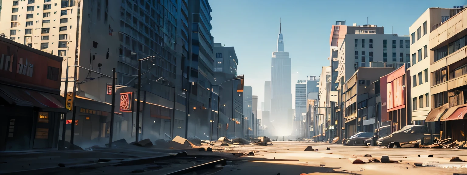 Science Fiction,The End,Wasteland Punk,HD,Broken city,Main Street,corridor,Weeds,Sunlight,Unity rendering,Extreme,detail