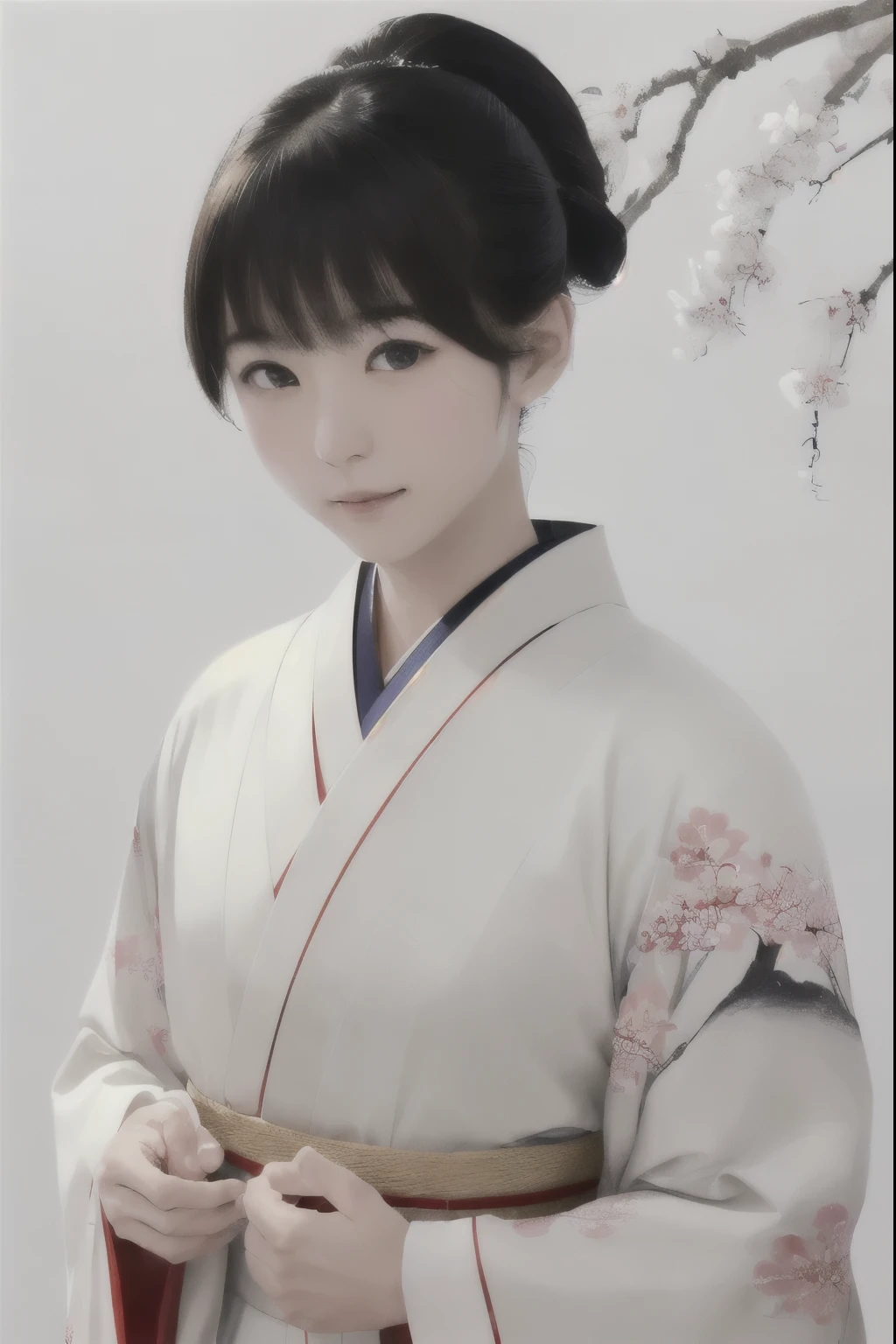 ((Human whole body))、((Elegant behavior))、((Japanese painting))、(Beautiful Japanese Hair)、(Beautiful kimono back collar)、(Japanese Sex Appeal)、(Japan kimono)、 sunlight, Clear Face, Clean white background, masterpiece, Super Detail, Great composition, Ultra HD, high quality, Very detailed, soft、 Uniform 8k wallpaper, Super Detail, 32k ...、Plenty of white space