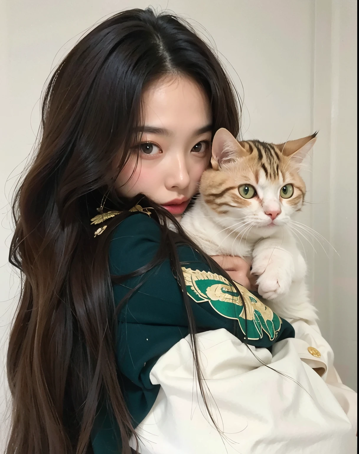 There is a woman holding a cat in her arms, holding a cat 있는 큰 볼, She is holding a cat in her arms, Best Face, very beautiful cute cat girl, 무릎 위에 작은 holding a cat, blackpink jennie, With Ivy, sakimichan, holding a cat, There&#39;s a cat next to it, resin drainage, Dilabba Dilmurat