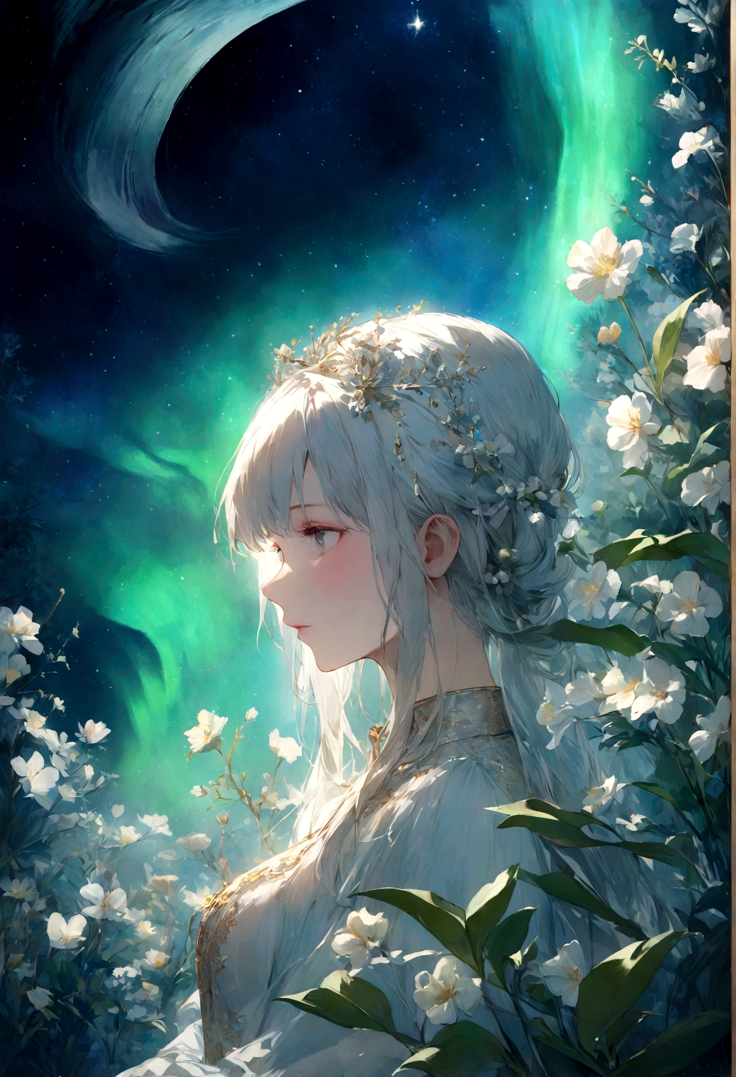 sunny, Starry sky, Aurora,Moonlight,Everything is expressed in jewels, The arrival of spring,
, Beautiful butterfly,View from below, Falling from the sky々A gem, Amazingly beautiful scenery, Slightly hazy, wonderful, High resolution, 8k, (highest quality, High resolution, Realistic:1.37), Shiny metallic flowers, Intricate and delicate petals, Reflective surface, Vibrant colors, Intricate details, Close-up view, 超Realisticな庭園, 超Realisticな美しさ, Dreamy atmosphere, Fine art, Abstract Plants, Metallic engraving, Contrasting Textures, Mysterious glow