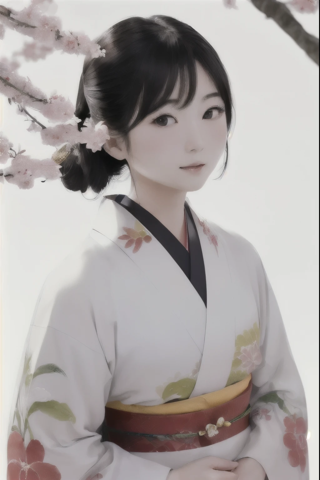 ((Human whole body))、((Elegant behavior))、((Japanese painting))、(Beautiful Japanese Hair)、(Beautiful kimono back collar)、(Japanese Sex Appeal)、(Japan kimono)、 sunlight, Clear Face, Clean white background, masterpiece, Super Detail, Great composition, Ultra HD, high quality, Very detailed, soft、 Uniform 8k wallpaper, Super Detail, 32k ...、Plenty of white space