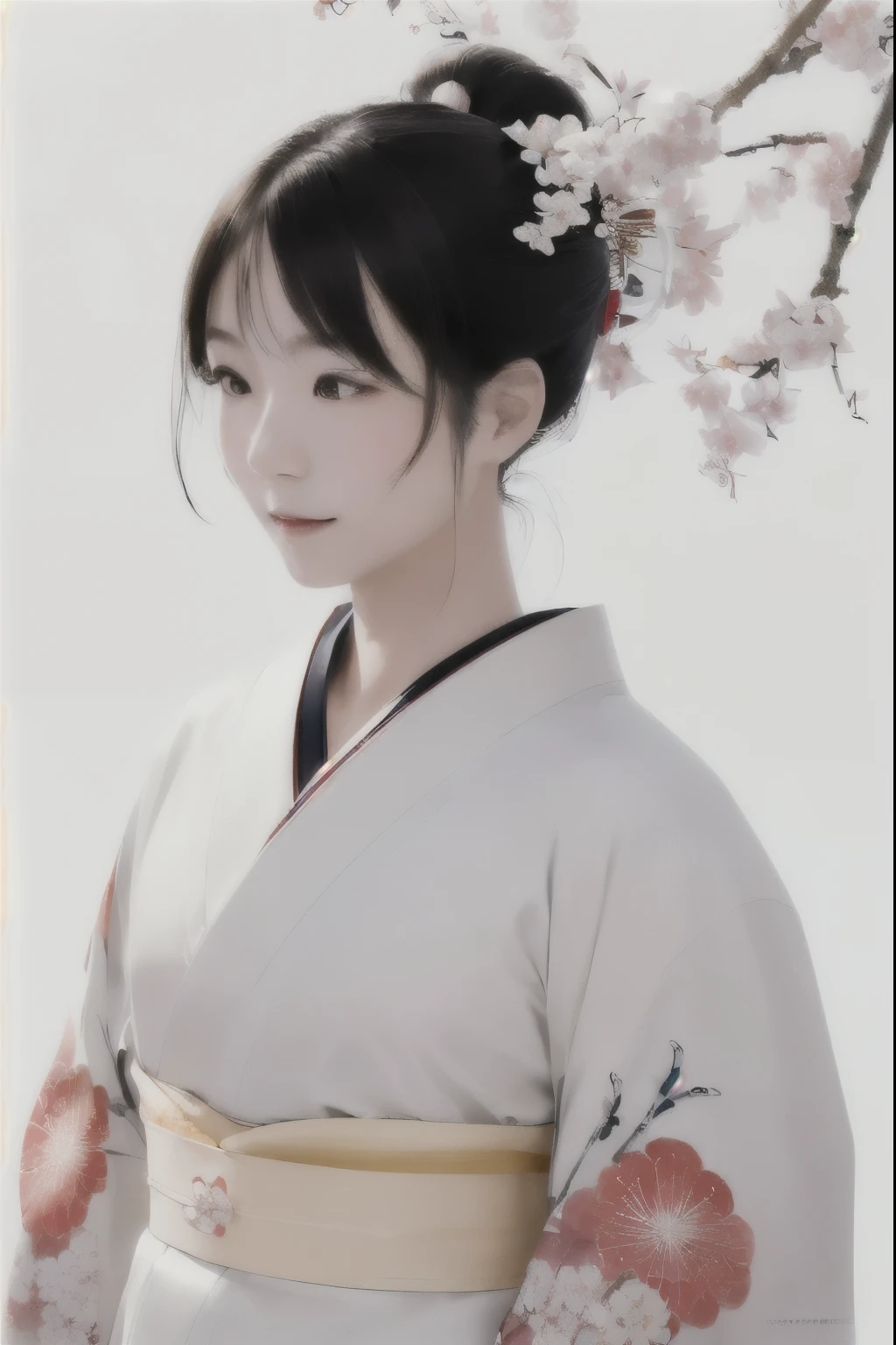 ((Human whole body))、((Elegant behavior))、((Japanese painting))、(Beautiful Japanese Hair)、(Beautiful kimono back collar)、(Japanese Sex Appeal)、(Japan kimono)、 sunlight, Clear Face, Clean white background, masterpiece, Super Detail, Great composition, Ultra HD, high quality, Very detailed, soft、 Uniform 8k wallpaper, Super Detail, 32k ...、Plenty of white space