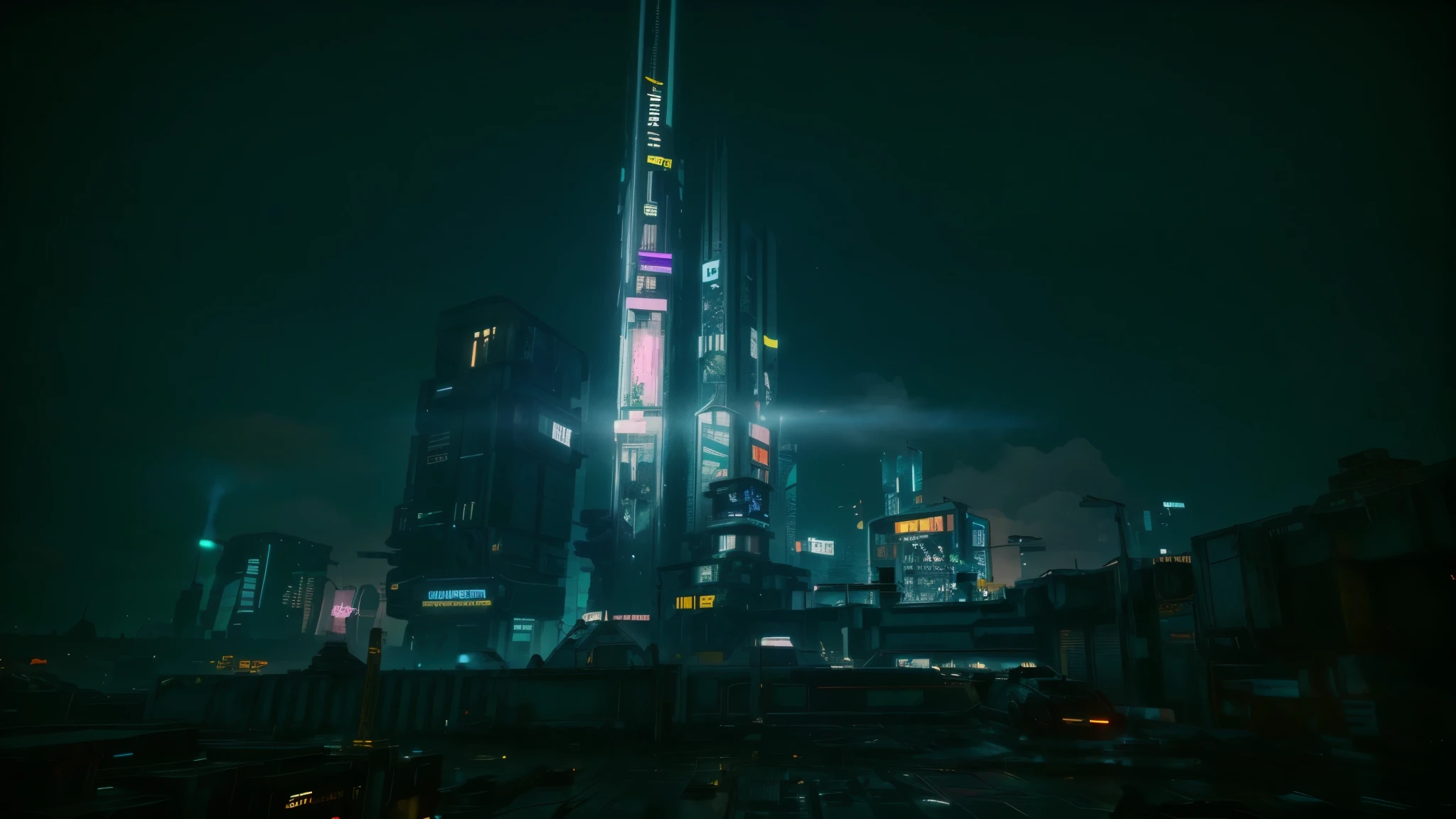 night view of a city with a tall building and lots of lights, hyper realistic cidade ciberpunk, in cidade ciberpunk, estilo cyberpunk hiper-realista, Cyberpunk Buildings, cidade ciberpunk, cidade ciberpunk at night, cyberpunk 2 0 7 7 noite cidade, cyberpunk in a cidade ciberpunk, arquitetura ciberpunk, Cyberpunk Building, beautiful cidade ciberpunk, blade runner vibes, beep rendering