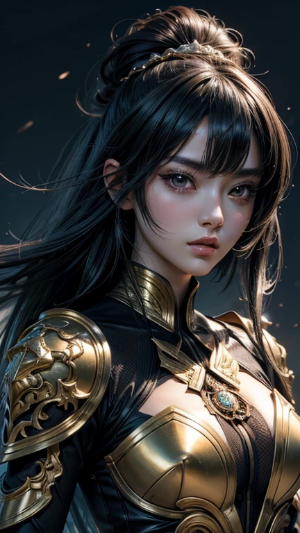 8k, 最high quality, (Highly detailed head: 1.0), (Highly detailed face: 1.0), (Very fine hair: 1.0), Highly detailed official artwork, Anime Moe Art Style, Beautiful and detailed anime art, Sleek Long Hair、Model shooting style, (Highly detailed CG Unity 8k wallpaper), Full body photos of the most beautiful works of art in the world, complicated, High detail, Sharp focus, dramatic, Ultra HD, god秘的な画像, god々The Advent of, Beautiful adult woman, 金色に輝くgod秘的なドレス, god秘の場所, Shiny black short hair style, A beautiful woman, Perfect promotion, high quality, Clothing without revealing, Beautiful face, Well-formed face, Beautiful Face, Model-like features, Fantasy Style, Garo style, god秘的な背景
