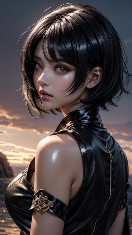 8k, 最high quality, (Highly detailed head: 1.0), (Highly detailed face: 1.0), (Very fine hair: 1.0), Highly detailed official artwork, Anime Moe Art Style, Beautiful and detailed anime art, Sleek Long Hair、Model shooting style, (Highly detailed CG Unity 8k wallpaper), Full body photos of the most beautiful works of art in the world, complicated, High detail, Sharp focus, dramatic, Ultra HD, god秘的な画像, god々The Advent of, Beautiful adult woman, 金色に輝くgod秘的なドレス, god秘の場所, (((((Shiny black short hair style))))), A beautiful woman, Perfect promotion, high quality, Clothing without revealing, Beautiful face, Well-formed face, Beautiful Face, Model-like features, Fantasy Style, Garo style, god秘的な背景