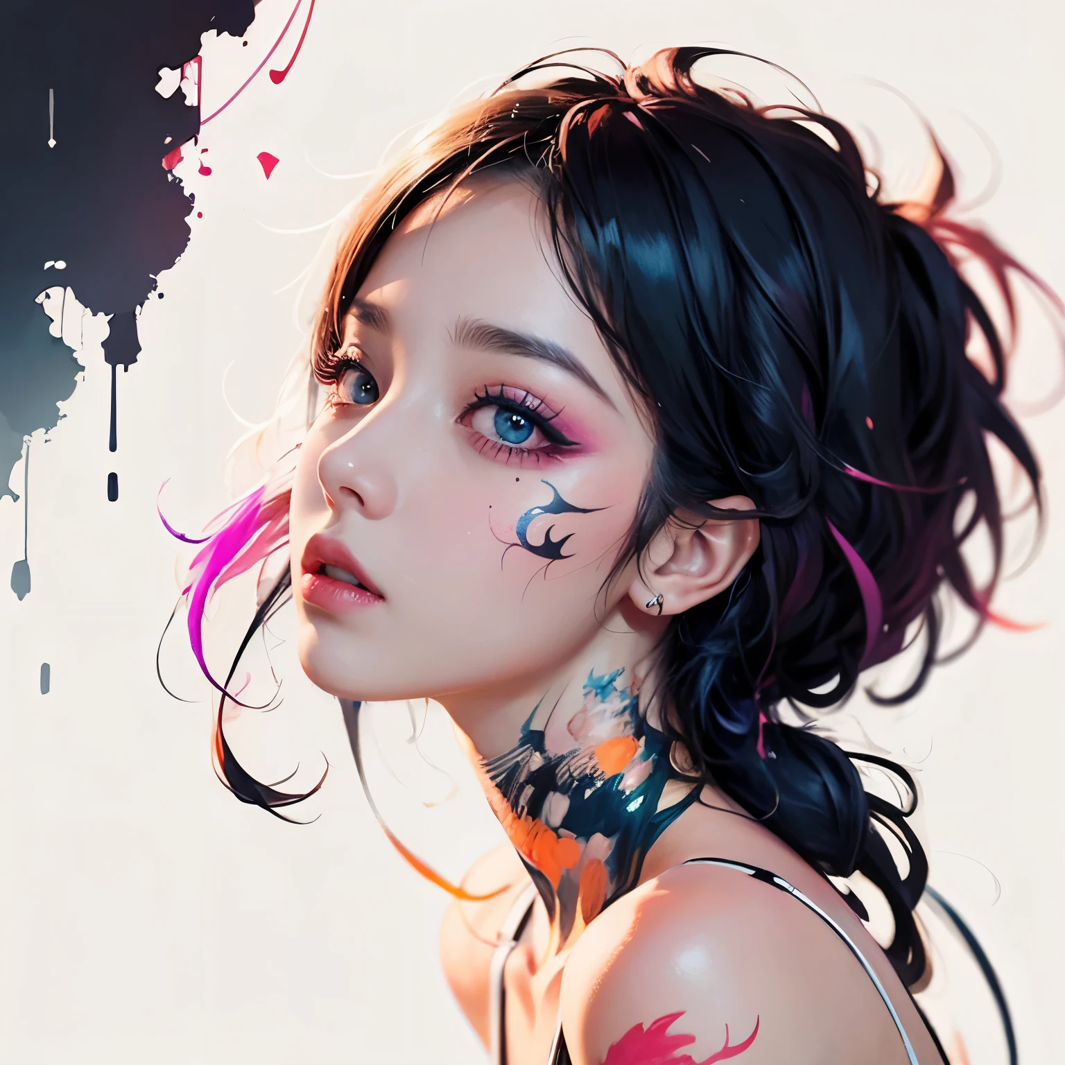 girl, side view, high detailed real eye, high quality pupil, double eyelid, high detailed real skin, high quality skin, beautiful face, beautiful hair, masterpiece,