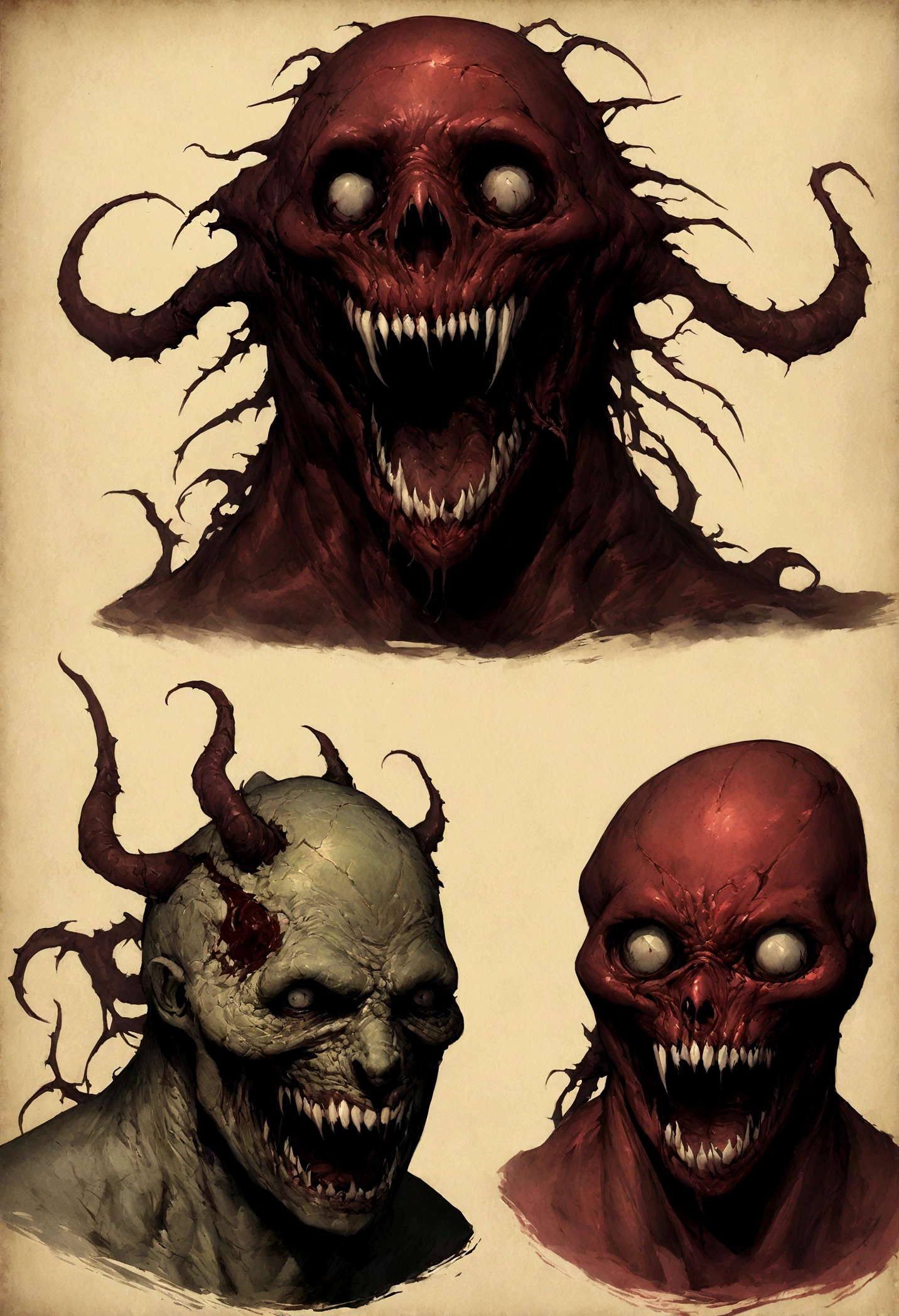 Painting of a demonic creature with a bloodied face and a bloodied head, Carnage, Sci - The Art of Horror Fiction, sci-fi horror artwork, inspired by Aleksi Briclot, The fangs of the carnage, Horror art in the fantasy genre, by Aleksi Briclot, horror concept art, venom, Fantasy and horror art, Detailed illustration of 4K horror, Demonic creature, dark fantasy horror art