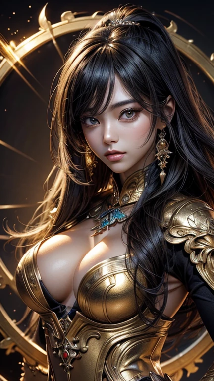 8k, 最high quality, (Highly detailed head: 1.0), (Highly detailed face: 1.0), (Very fine hair: 1.0), Highly detailed official artwork, Anime Moe Art Style, Beautiful and detailed anime art, Sleek Long Hair、Model shooting style, (Highly detailed CG Unity 8k wallpaper), Full body photos of the most beautiful works of art in the world, complicated, High detail, Sharp focus, dramatic, Ultra HD, god秘的な画像, god々The Advent of, Beautiful adult woman, (((((金色に輝くgod秘的な狼の鎧))))), god秘の場所, Shiny black hair style, A beautiful woman, Perfect promotion, high quality, Clothing without revealing, Beautiful face, Well-formed face, Beautiful Face, Model-like features, Fantasy Style, Garo style, god秘的な背景