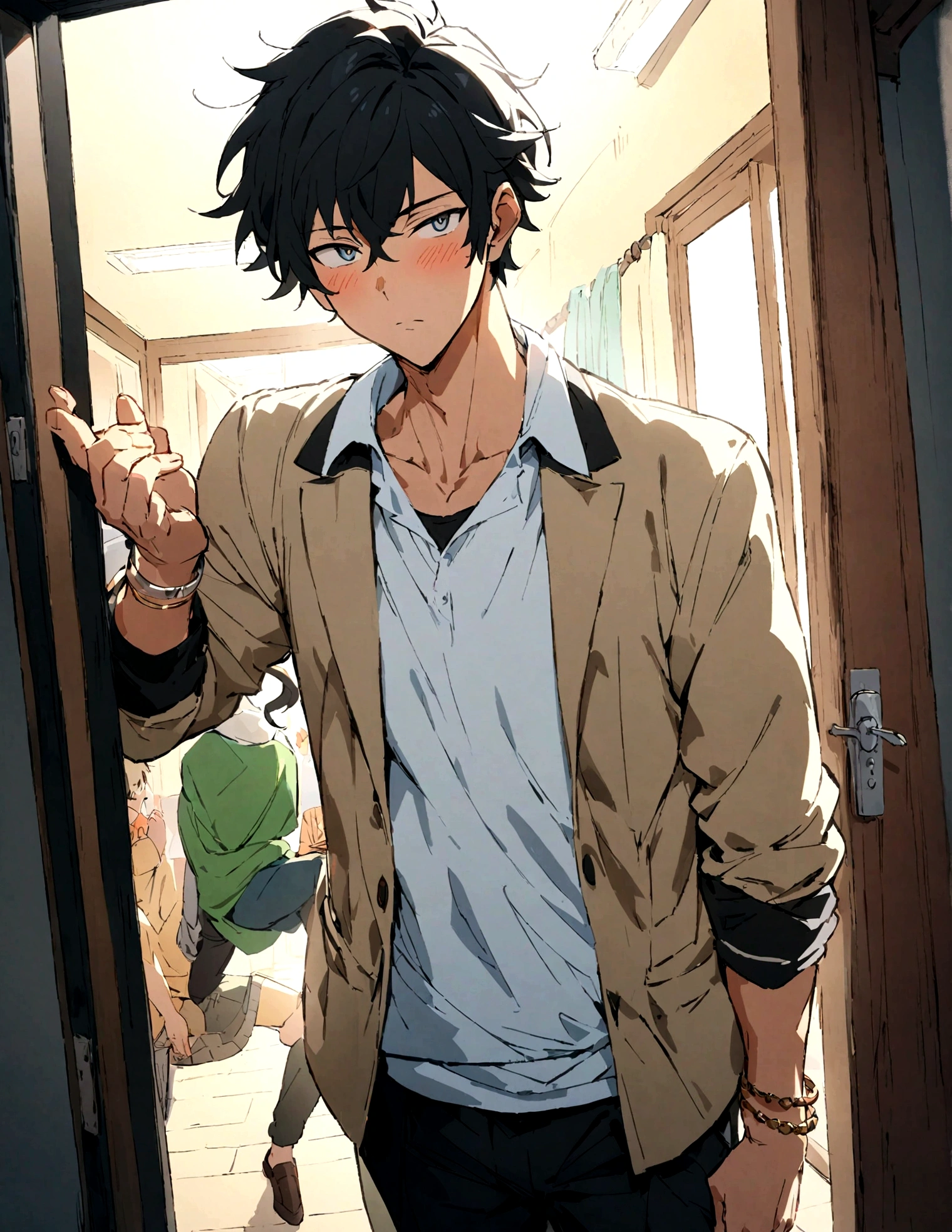 boys,,,,,,boys,,,,,,male protagonist,Bright Eyes,blush,,Black Hair,A refreshing and bright personality,,,,Men's Focus,,Male Focus,,A rich expression,Intentionally created happiness,,bracelet,When I first moved into the dorm I was pure and innocent.,,,,Cool casual clothes,,後輩に犯されるのmale protagonistはいつも抵抗中らしい,,,,,,,,Brainwashing and forcibly transforming into a potential homosexual who loves boys,,,,,Athletic Department Boys' Dormitory,,,,,Junior and senior high school/university,Cool guy,,,All male victims of the dormitory,,creation,high resolution,4k,8k,quasi-masterpiece,highest quality,Anime Style,,Makoto Shinkai Style,,Cel animation art,,,