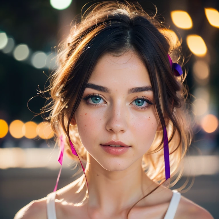 (8k, best quality, masterpiece:1.2),(best quality:1.0), (ultra highres:1.0), watercolor, a beautiful woman, shoulder, hair ribbons, by agnes cecile, full body portrait, extremely luminous bright design, pastel colors, (ink:1.3), autumn lights,