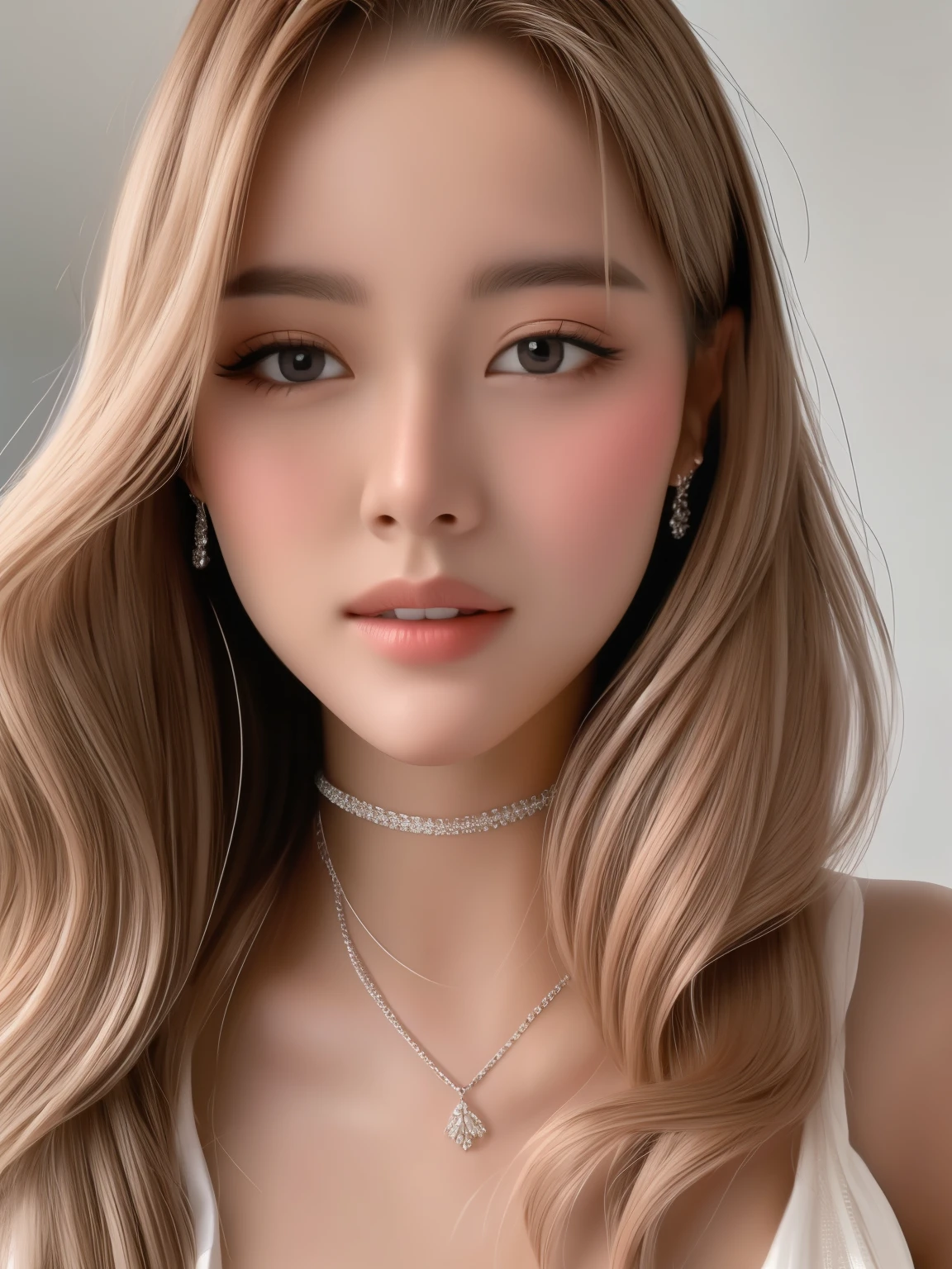 (RAW photo, best quality), (realistic, photo-realistic:1.3), best quality ,masterpiece, (cherrynobodysd15),(beautiful girl), pink lipstick, colorful makeup, long eyelashes, earrings, wearing eyeliner, fair skin, blonde hair,(cute), (detailed face), detailed eyes, detailed iris, 8k uhd, dslr, soft lighting, high quality, film grain, beautiful detailed eyes, beautiful detailed nose, vaginal detailed, realistic face, pink , light smile, (highly detail face: 1.5), Fujifilm XT3, best quality, ultra-detailed, masterpiece, finely detail, highers, 8k wallpaper, pixie cut