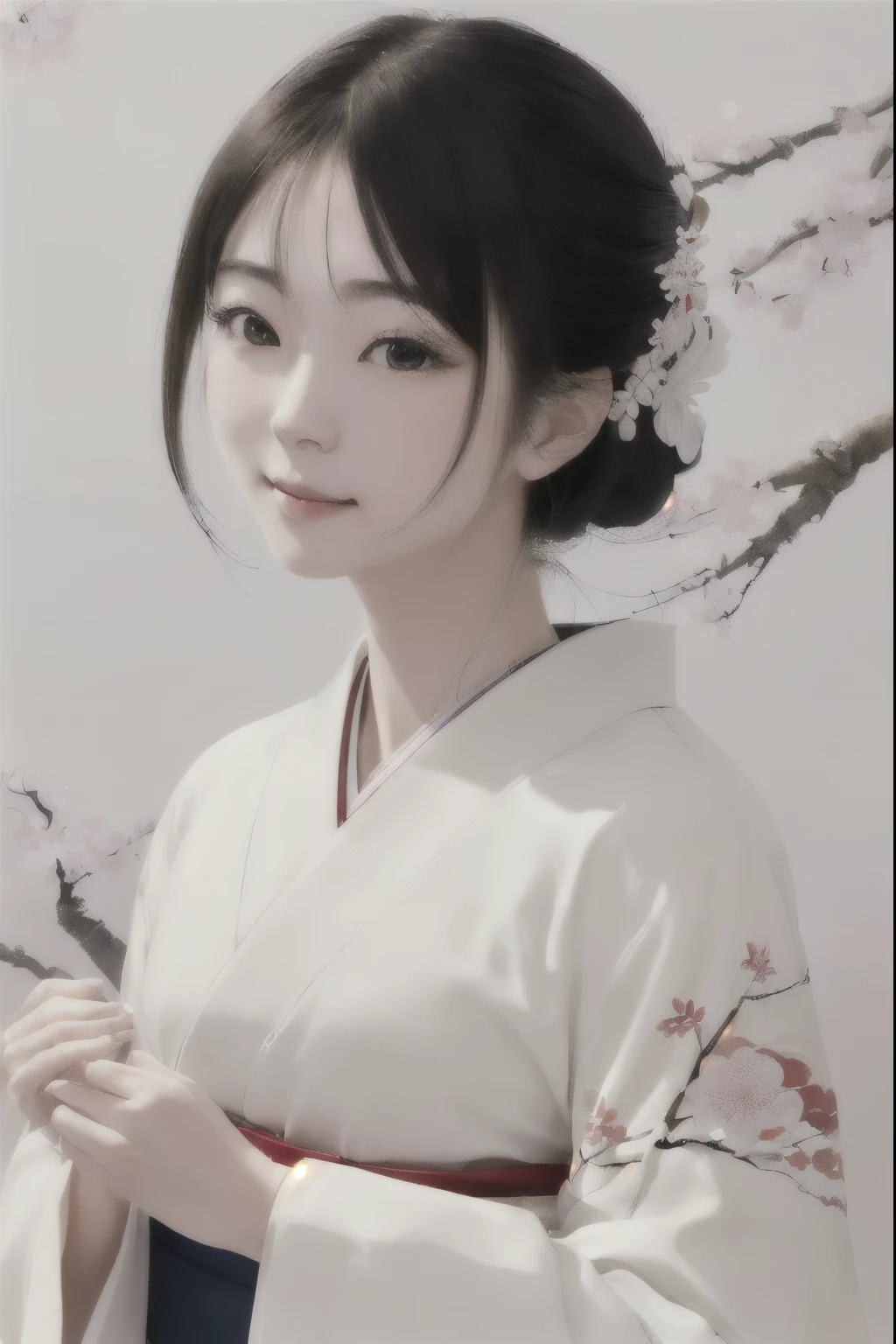 ((Human whole body))、((Elegant behavior))、((Japanese painting))、(Beautiful Japanese Hair)、(Beautiful kimono back collar)、(Japanese Sex Appeal)、(Japan kimono)、 sunlight, Clear Face, Clean white background, masterpiece, Super Detail, Great composition, Ultra HD, high quality, Very detailed, soft、 Uniform 8k wallpaper, Super Detail, 32k ...、Plenty of white space
