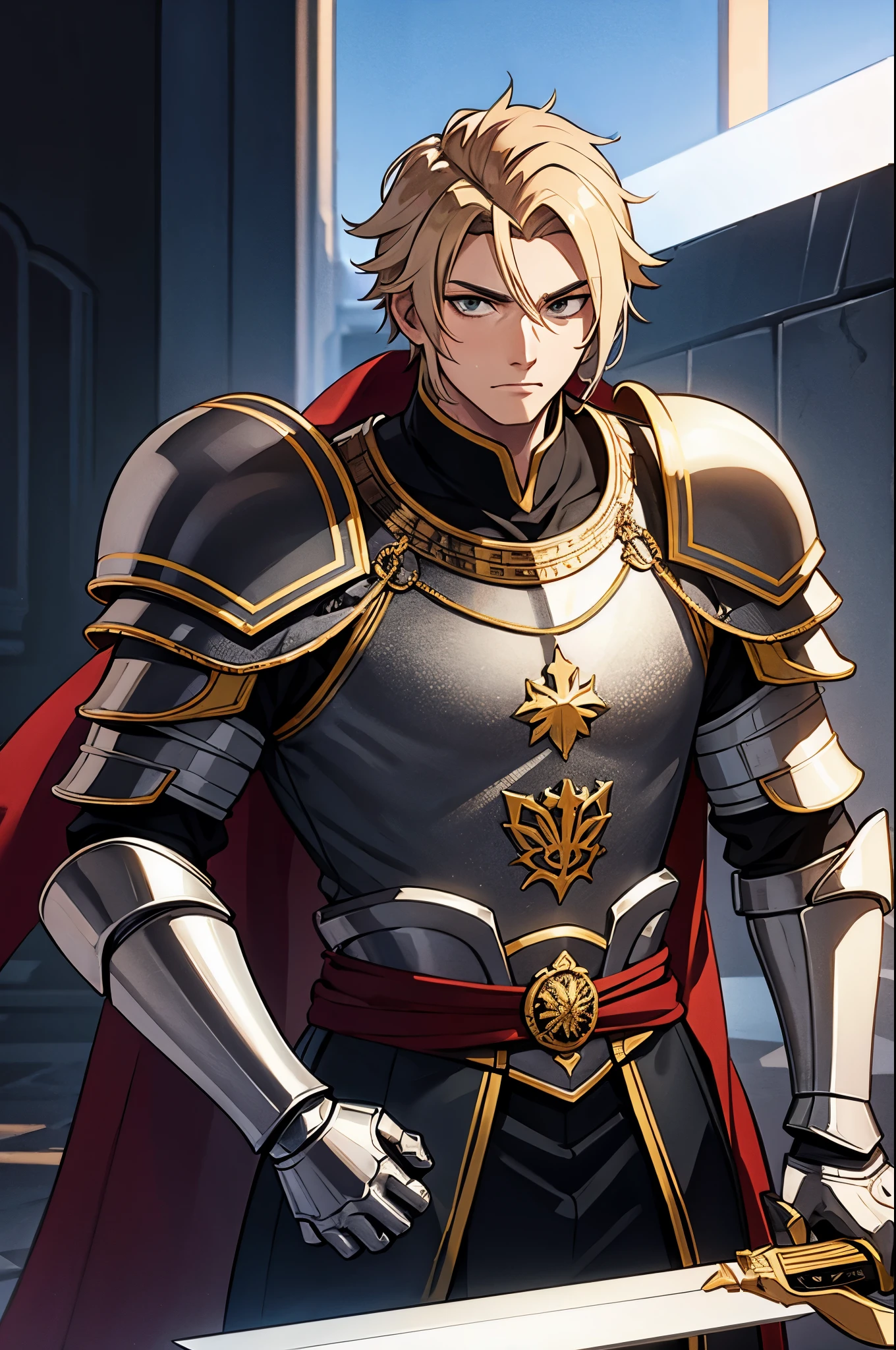 Create a King with armor and a sword in his hand.