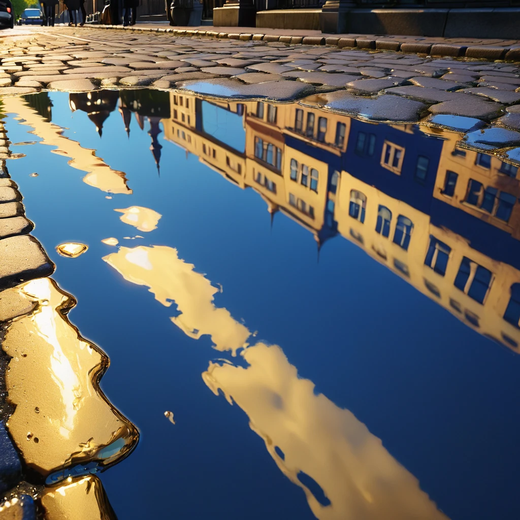 (watce),New York city\(Gold,Diamonds \), BREAK ,backgrownd\(simple gold liquid\(metal\) flood,reflection\),quality\(8k,wallpaper of extremely detailed CG unit, masterpiece,hight resolution,top-quality,top-quality real texture skin,hyper realisitic,increase the resolution,RAW photos,best qualtiy,highly detailed,the wallpaper\),,dynamic angle,anime style,reflection, masterpiece, Bevelededges, shadows, glowing cobalt blue, Cobblestone roads, birdseye view