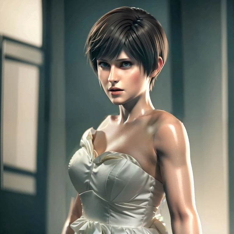 Realistic, strapless wedding dress, cg