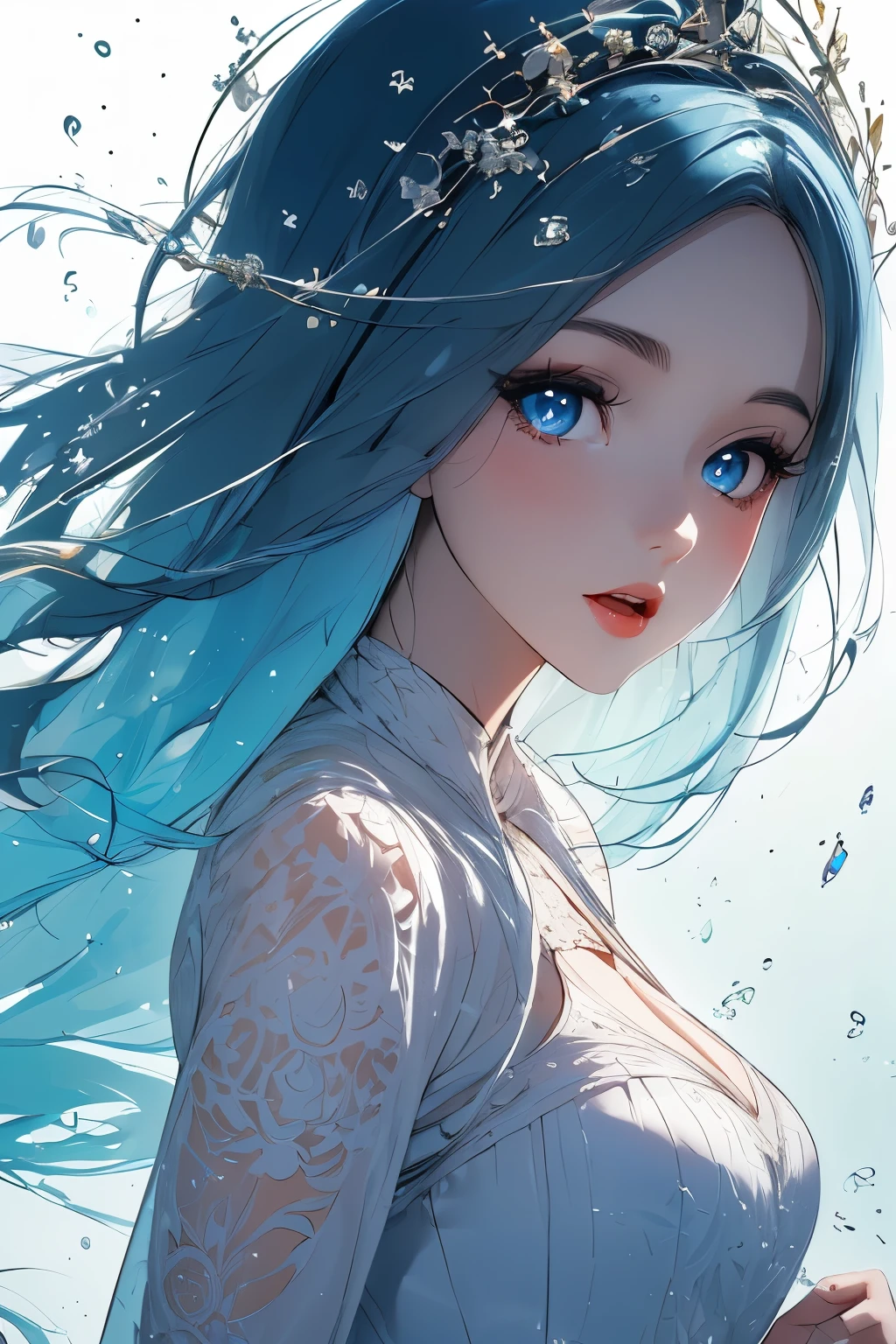 ((best quality)), ((masterpiece)), (detailed), perfect face4K quality:1.2,One girl,A sense of depth,Confused,Capture the light,so beautifulイラスト,((white,Long Hairstyles:1.3)),Dark eyeshadow,(((4K,so beautiful,In detail,blue eyes))),Bright red lipstick,Gothic Lolita,;d,Beautiful and delicate hair