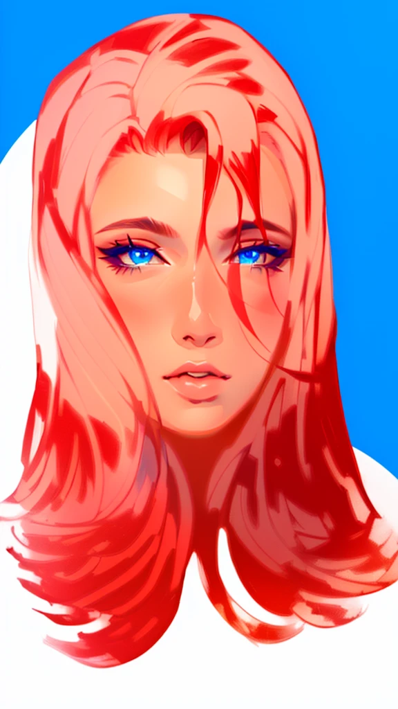 master piece, 8k detail, beautiful woman, full shinny red hair, blue eyes, glossy pouty lips, button nose, pretty face