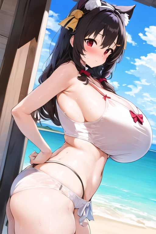 Yunyun, huge breasts, White camisole, crop top, front view