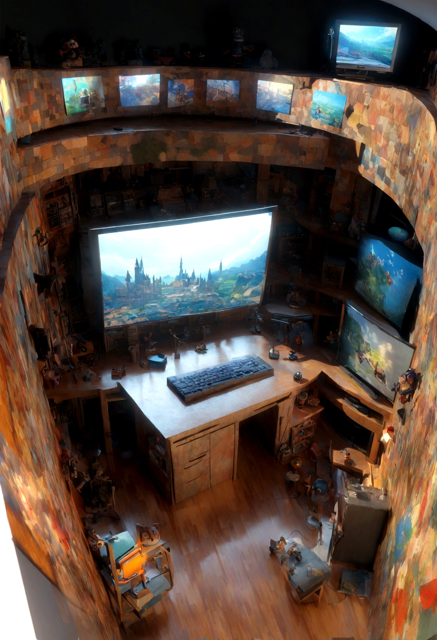(Isometric perspective:1.5),(Pixar style:1.2), Room, sofa,(Small bonsai:0.8),desk lamp, television, mural, 3D,Disney,Panorama,White background, Solid color background,Global Illumination, Ray Tracing, modeling,HDR,Octane Rendering,Unreal Rendering,behance,Dribbling,art station,best quality, 8K,Warm,