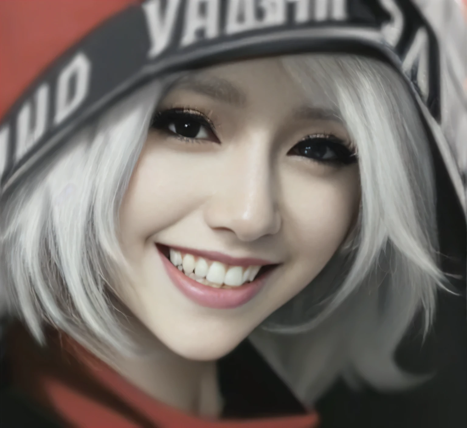 Smiling woman with white hair wearing red and black hat, Taro Yokoo, Qatar, Avatar pictures, Kuvshinov Ilya, Ash, Valentine's Day Shuffle, Chen Sumi, rossdraws 1. 0, crack, 2 b, 2b, perfect white haired girl, artger Details, V in Devil May Cry plays as an elf
