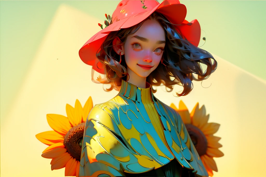 flower, flower, sunflower, one piece, flower畑, front view, 8K, highest quality, cheerful, An innocent smile, (Wide margins:1.2), (1girl:1.5), (masterpiece:1.1)