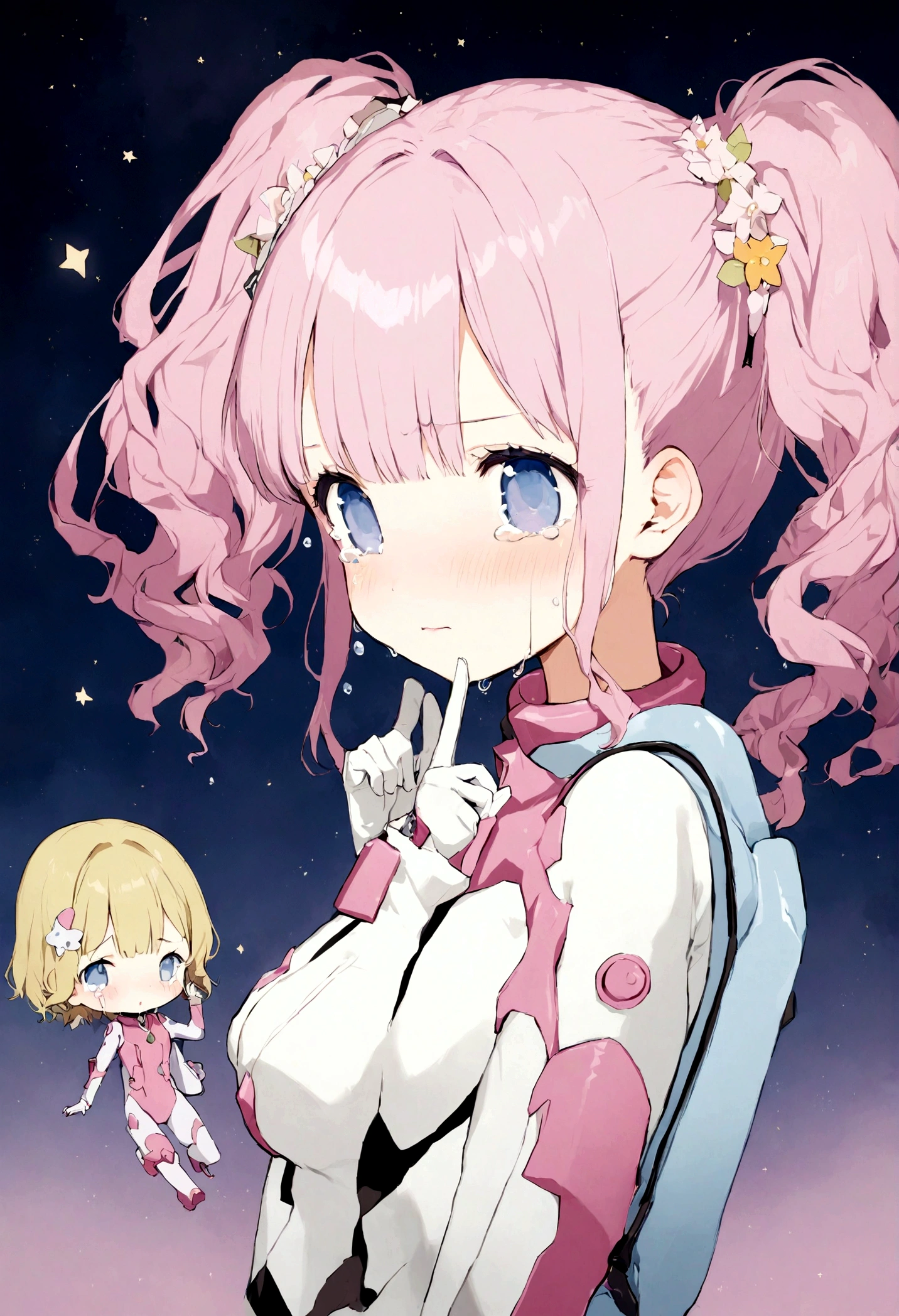 masterpiece, highest quality, Illustration of the novel, High resolution, 18+ Adult content, Sensual, Intimate, Emotional, Passionate, romantic, sweet, Adorable, Innocent, Pure, Charmな, Charmな, Charm, Mysterious, Charmな, Charmな, Immersive, Charmな, dream-like, Surreal, Imaginative, Whimsical, artistic, Avant-garde, timeless, elegant, Sophisticated, chic, Sophisticated, personality, original, Charmな,((Lori:1.3)),((Beautiful Tears))、Upper Body、(Little),((Tight Combat Suit:1.3)),