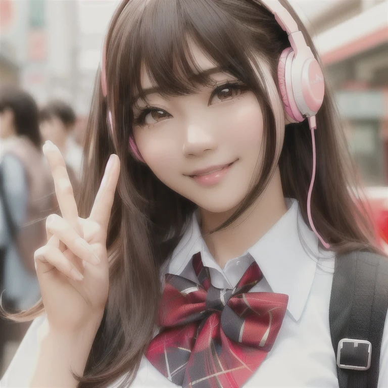 A fifty-something Asian woman taking a photo wearing headphones and a bow tie, Beautiful anime school girl, A girl with a cute idol-like smile, Beautiful Japanese girl face, Real life anime girls, sakimichan, Cute Anime Girl, Cute Anime Girl, Korean Girls, Anime Thai Girl, Cute realistic portrait, Surreal , Attractive anime girl, Beautiful Anime Girls