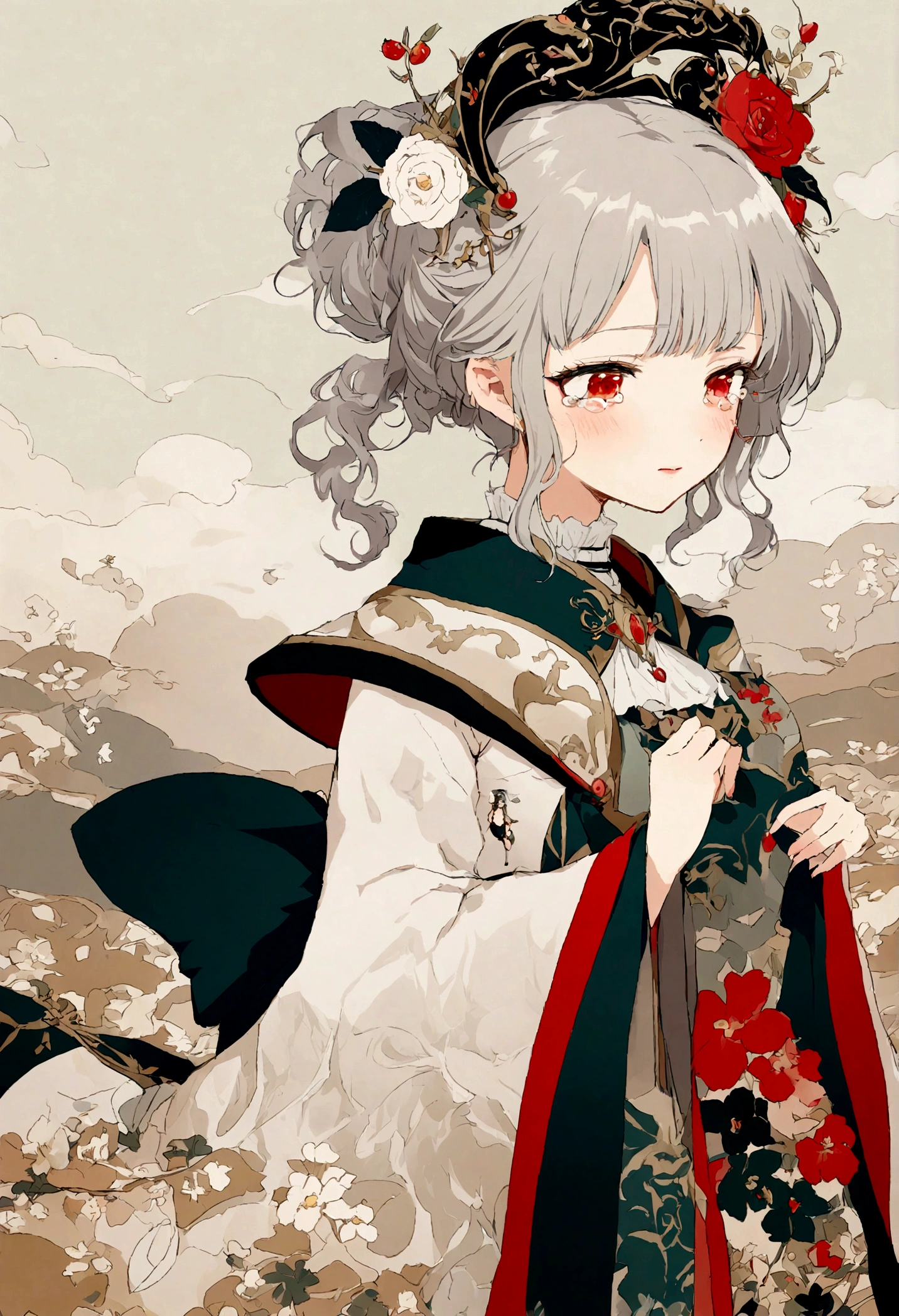 masterpiece, highest quality, Illustration of the novel, High resolution, 18+ Adult content, Sensual, Intimate, Emotional, Passionate, romantic, sweet, Adorable, Innocent, Pure, Charmな, Charmな, Charm, Mysterious, Charmな, Charmな, Immersive, Charmな, dream-like, Surreal, Imaginative, Whimsical, artistic, Avant-garde, timeless, elegant, Sophisticated, chic, Sophisticated, personality, original, Charmな,((Lori:1.3)),((Beautiful Tears))、Upper Body
