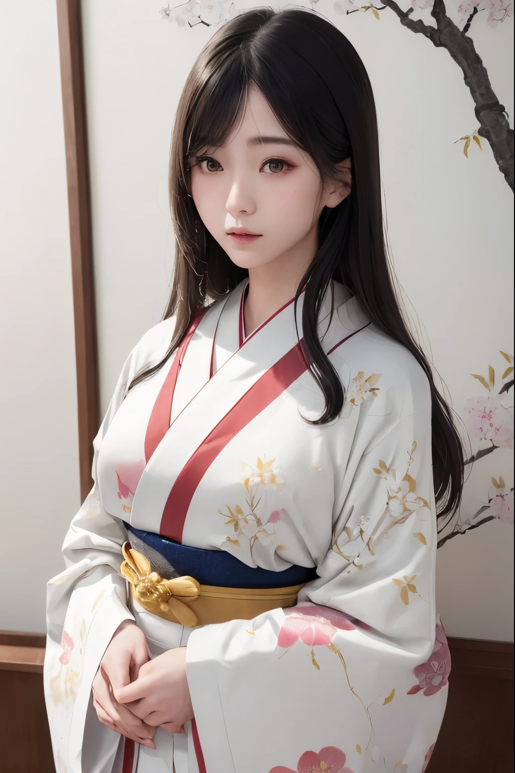 ((Human whole body))、((Elegant behavior))、((Japanese painting))、(Beautiful Japanese Hair)、(Beautiful kimono back collar)、(Japanese Sex Appeal)、(Japan kimono)、 sunlight, Clear Face, Clean white background, masterpiece, Super Detail, Great composition, Ultra HD, high quality, Very detailed, soft、 Uniform 8k wallpaper, Super Detail, 32k ...、Plenty of white space