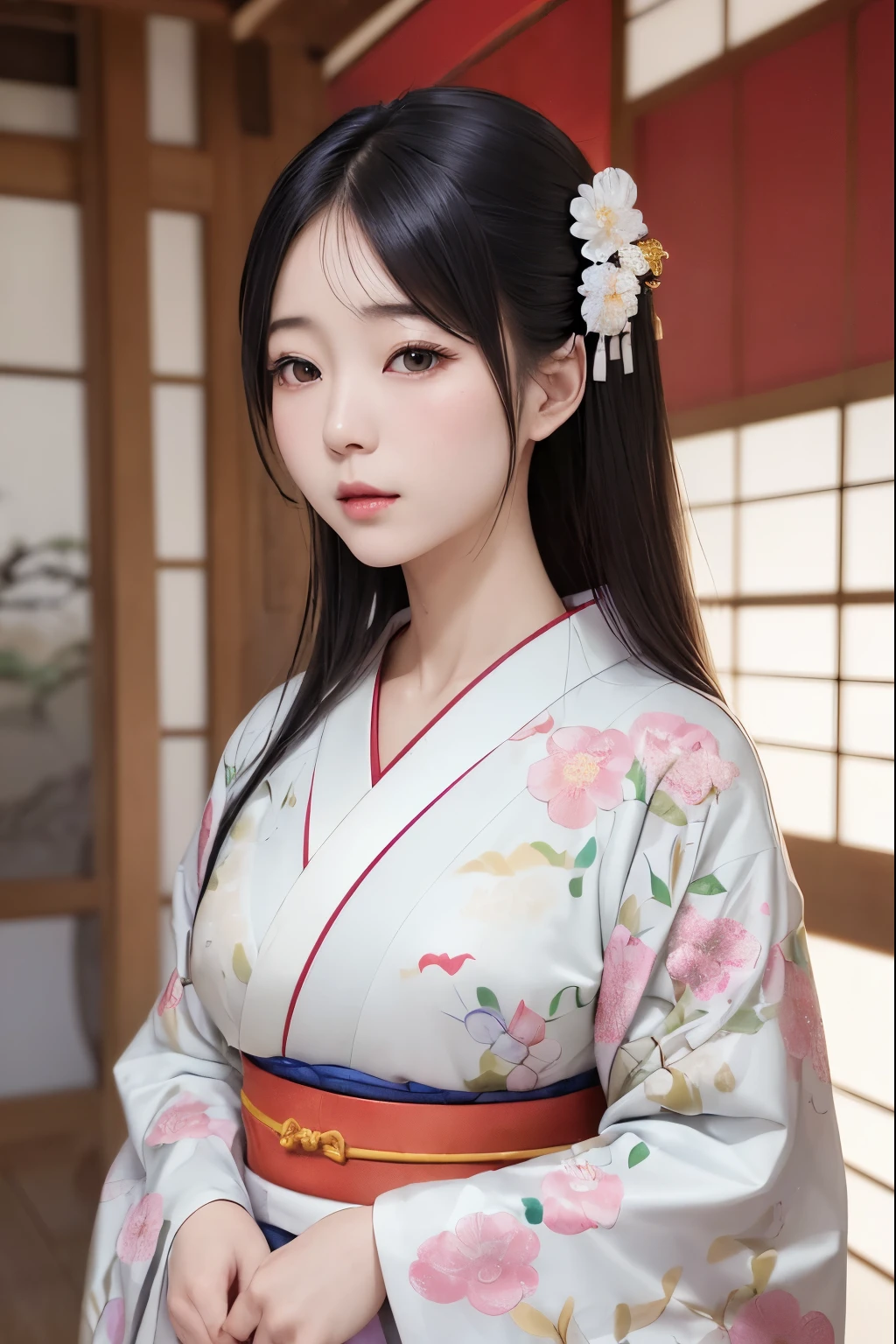 Alafed woman in kimono with flowers on her head, beautiful digital works of art, beautiful digital illustrations, beautiful digital painting, Gorgeous Digital Painting, artwork in the style of guweiz, photorealistic anime girl render, Smooth Anime CG Art, Beautiful digital art, great digital art with details, stunning digital illustration, Detailed Digital Anime Art, render of april, Beautiful Anime Portrait