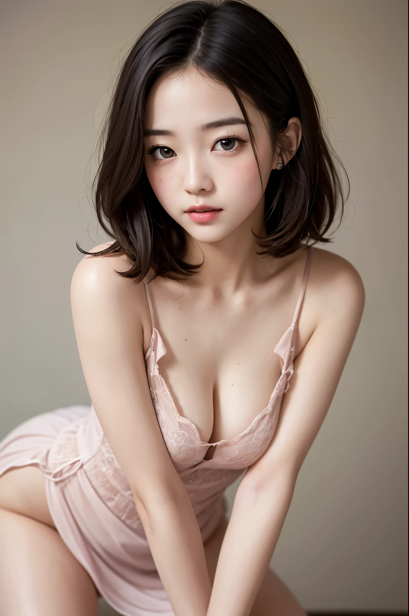 Small head、daylight、daylight、(perfect body:1.2)、(young、、)、(short wavy hair、full  body shot、(Girl in a floral camisole,Pleated Skirt)、(extremely detailed CG 8k wallpaper)、(Extremely Delicate and Beautiful)、(A Masterpiece)、(BEST QUALITY:1.0)、(Ultra High Res:1.0)、Beautiful lighting、perfect lightning、Realistic Shadows、 [HI-RES]、Skin details、Super Detailed、(spread leg))、（Slim Body:1.2）、Diamond Earrings、thights、(Shoot Bob Hair)、Thin collarbone、slim body、Soft back、angle from above、perspired、Beautiful Breasts、Blushing、photorealistic、realstic face、Realistic Eyes、small eyes、(colorfull)))(((cleavage between breasts)))、(eye liner)、(mascara)、((spread thighs))、 ((hand on thigh))、(((sticks between the breasts)))