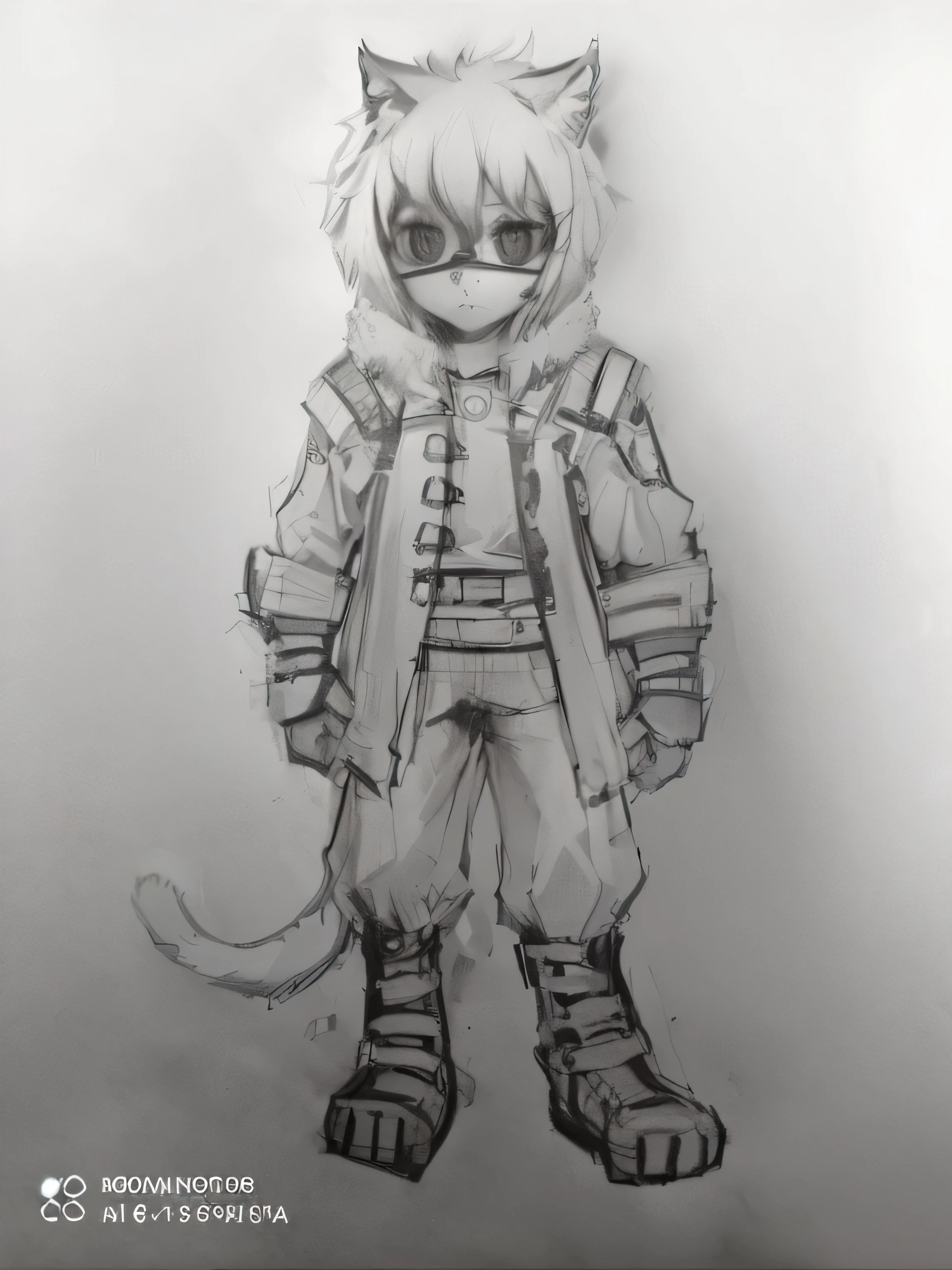 desenho de um gato com jaqueta e botas, personagem peludo, gato antropo, generic hairy style, an gato antropo, unrealistic conceito de personagem, conceito de corpo inteiro, scary explorer sketch, design de roupa claro, personagem conceitual, desenho de personagem de corpo inteiro, full body conceito de personagem, desenho peludo profissional, detailed conceito de corpo inteiro, old sketch, conceito de personagem, personagem de fantasia complexo, rosto humano