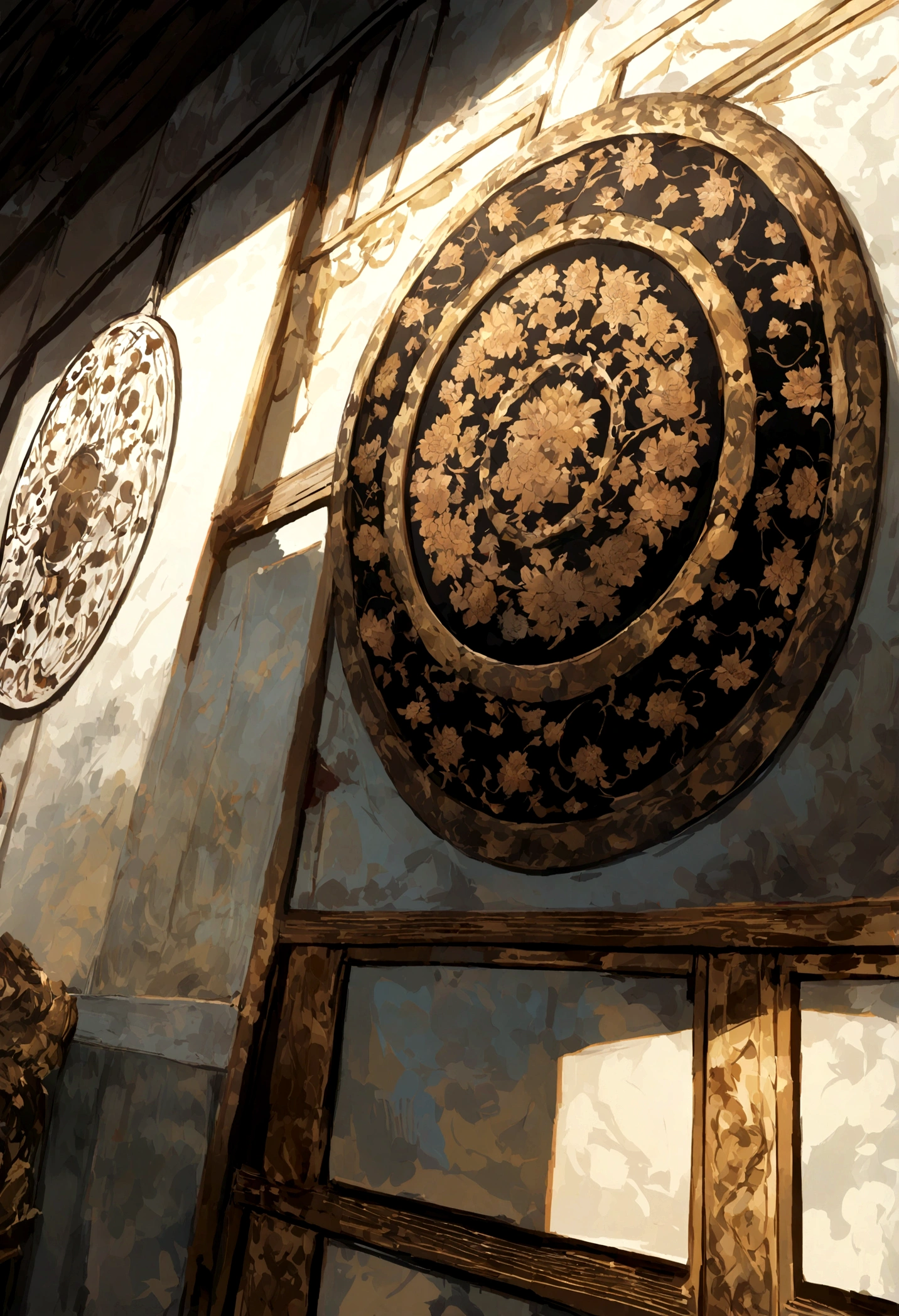 chinoiserie pattern,A large lotus pattern in the middle of the round plate,Elegant traditional Chinese pattern tiles,Fine line decoration,The art of embroidery,Oriental fabric design,tondo,symmetrical arrangements,The arrangement is concise,Visual harmony,Primerless canvas,best qualityenedetail,8K