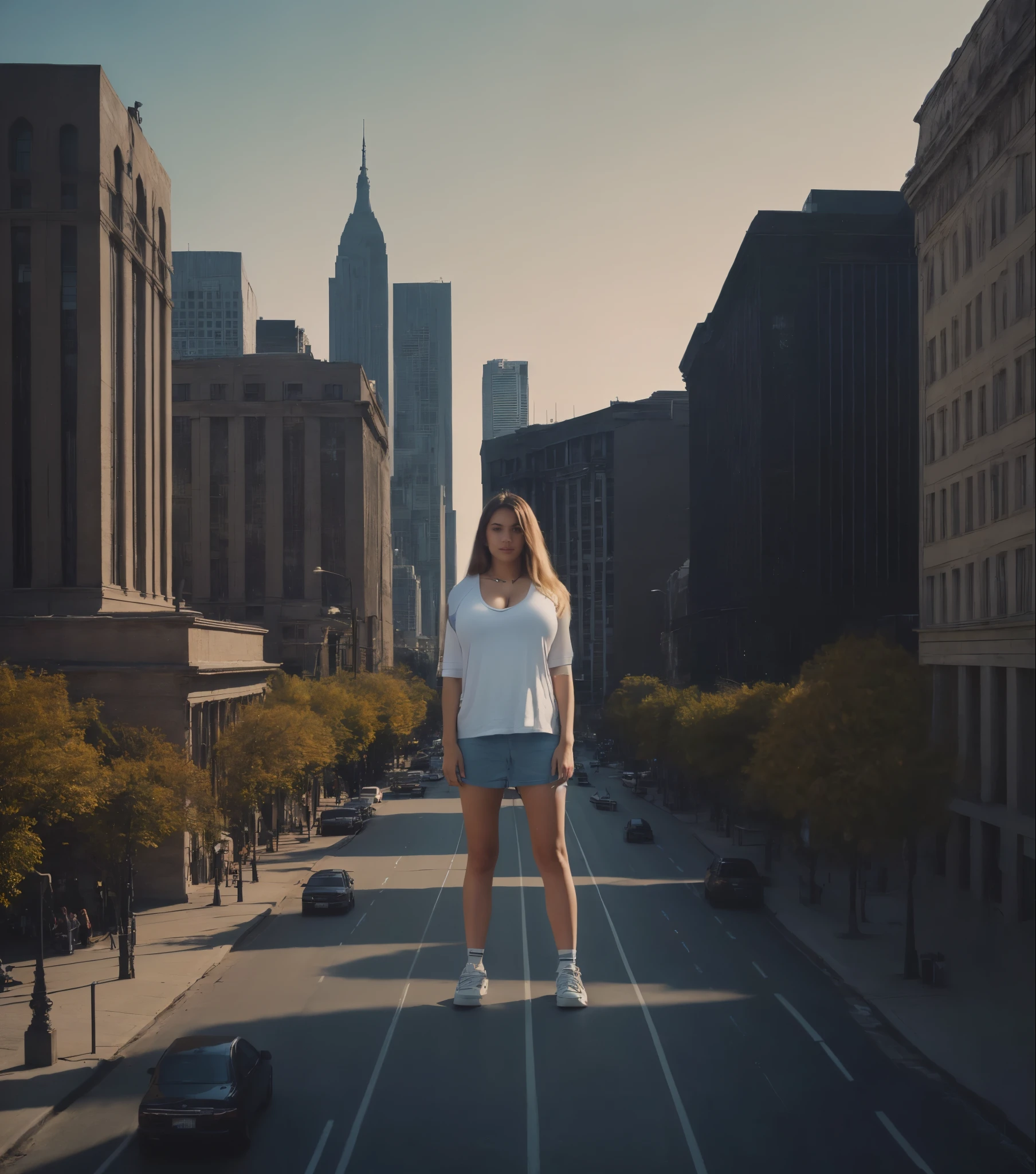 long plain t-shirt, (big giant enormous oversized massive huge colossal breasts:1.5), (gigantic sagging breasts:1.5), symmetric breasts, (extremely very long full big hair)