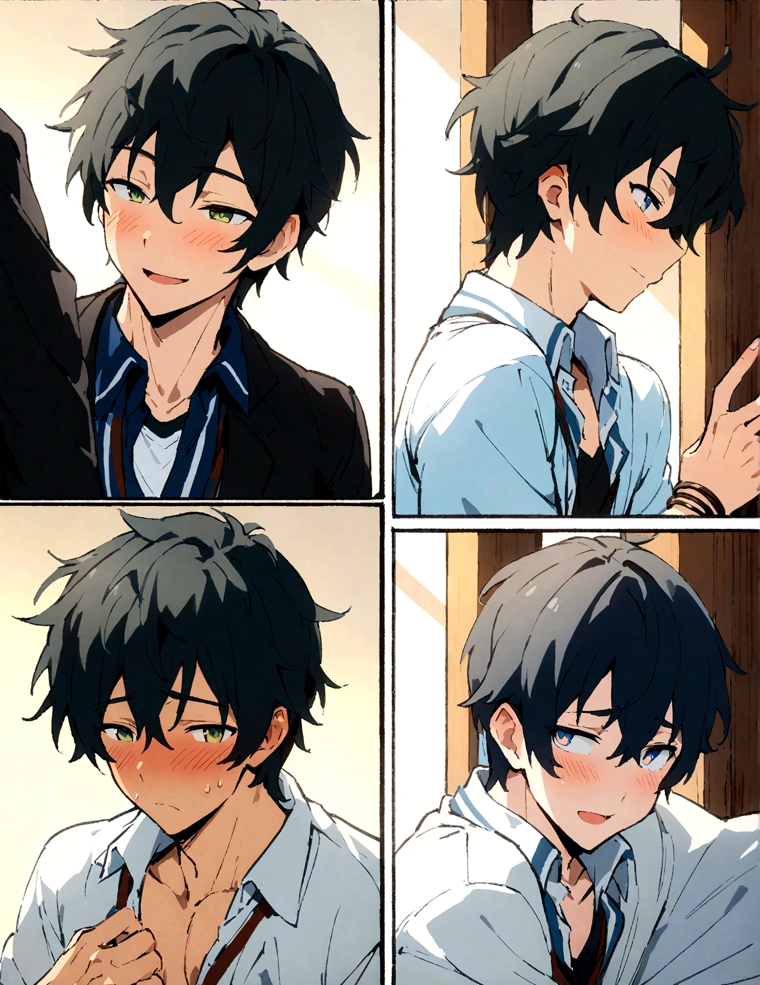 boys,,,,,,boys,,,,,,male protagonist,,,,Bright Eyes,blush,,Black Hair,When she first moved into the dormitory, she had a refreshing and bright personality.,,,,Men's Focus,,,,A rich expression,,Happiness created by brainwashing,,bracelet,Cool and cute casual clothes,,洗脳で年下男子に犯され中のmale protagonistは,,,,,,,,Brainwashing makes boys fall in love,,,Brainwashing forces potential homosexuals to mutate,,,,,Athletic Department Boys' Dormitory,,,,,Junior and senior high school/university,,,All dormitory students,He was a cool guy,,,creation,high resolution,4k,8k,quasi-masterpiece,highest quality,Anime Style,,Makoto Shinkai Style,,Cel animation art,,,Slightly erotic,,Mass production of potentially hot gay men,