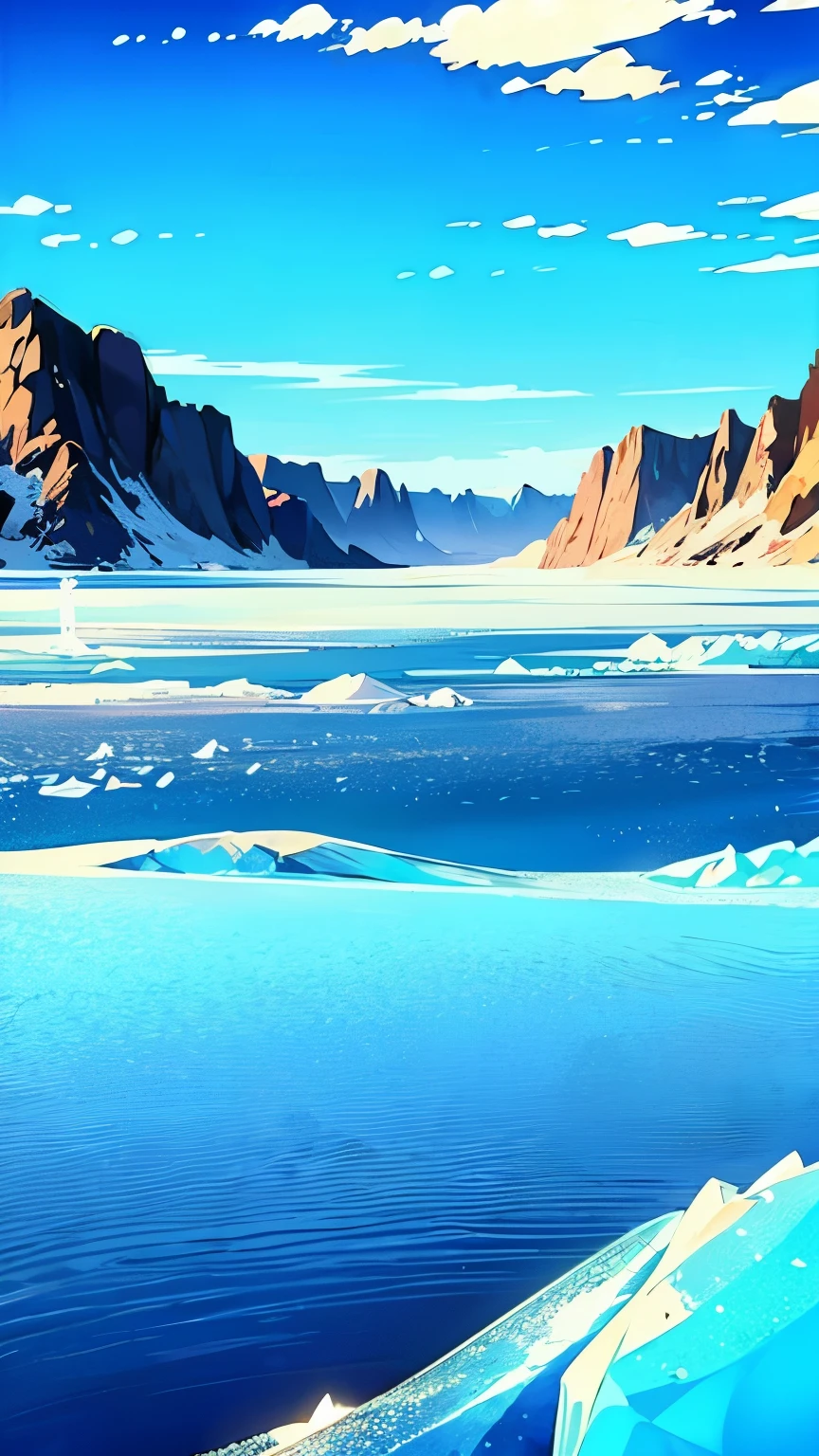 beautiful blue sky,((There are no people)),Nobody is here,((there are no artifact)),((arctic ice field,cracking ice)),There is no road,No buildings,beautiful Nature,High quality,Detailed