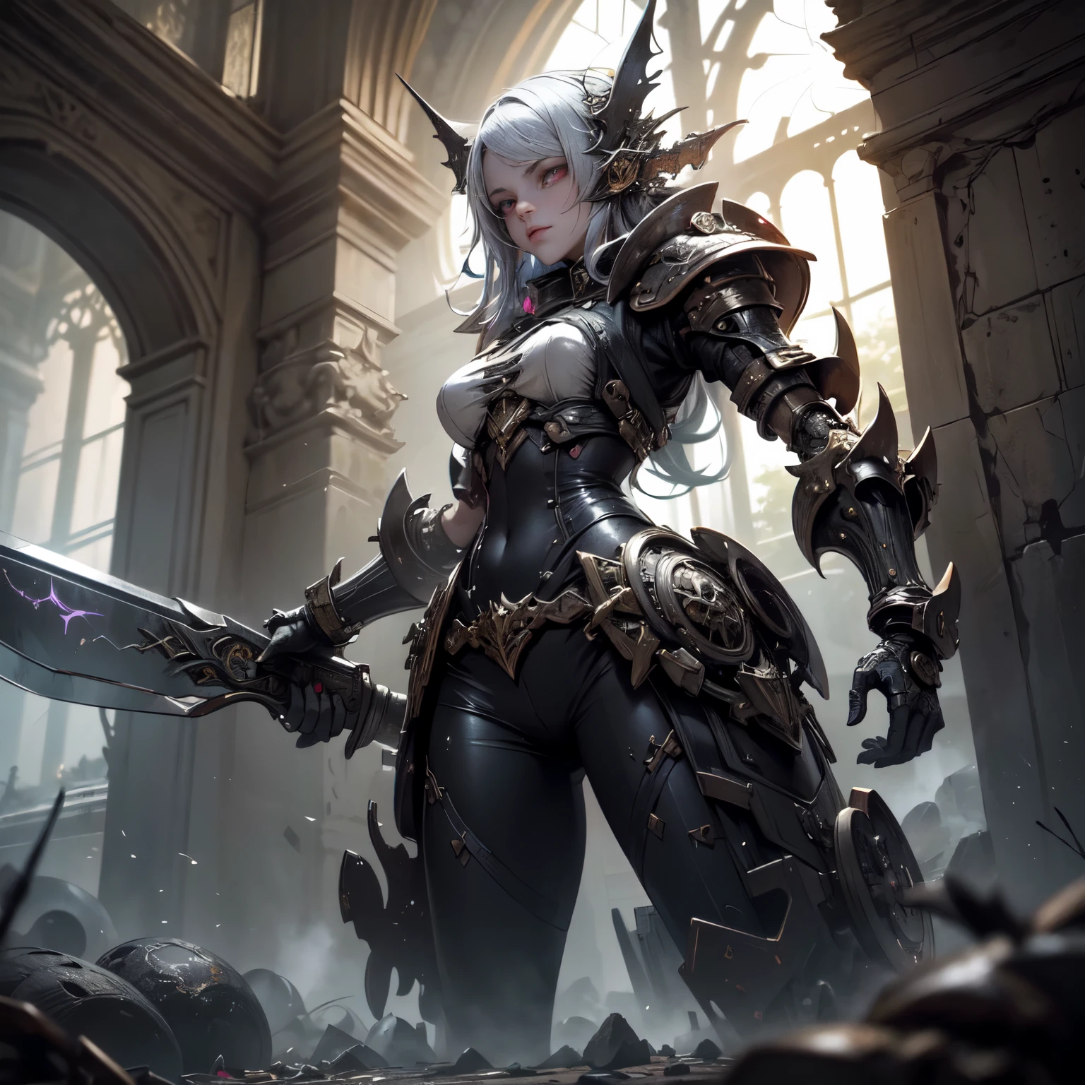 (melhor qualidade, 8K, high resolution, Obra de arte: 1.2), ultra-detalhado, (realista, photorealista, photo-realista: 1.37). A next-generation Transformers dragon, with a high-tech design and steampunk automaton, chamado Mining Shield Aegis Platinum. This robot is incredibly detailed with dark, intricate mechanisms. Next to him is an Aberrant Flail Weapon, A nightmare creation ready for action. The weapon is a grotesque monstrosity with twisted tentacles that end in sharp teeth and lethal blades.. She is adorned with manic eyes, sewn human arms and tentacles that writhe like serpents. Apesar de estar acorrentada, the weapon displays an expression of extreme madness and disturbing glowing eyes. The environment is an abandoned castle, with damp stone walls and an oppressive silence. Flail's Aberrant Weapon is a cursed relic, ready to unleash destruction at any moment. The image is captured with epic and dramatic cinematic lighting, destacando o hiper-detalhamento e a natureza fotorrealista da cena.